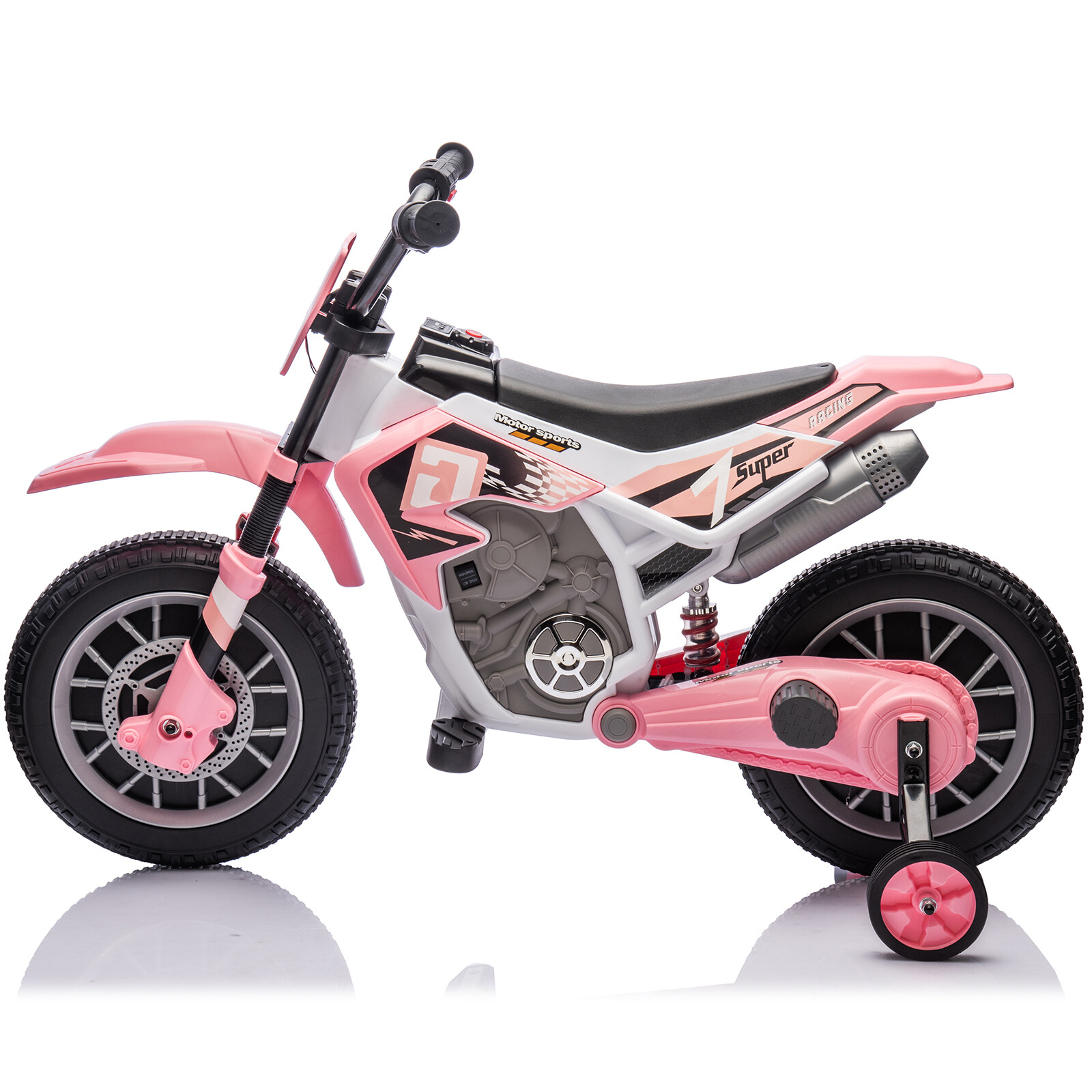 12V Kids Ride On Motorbike Motorcycle Dirt Bike with Music,Training Wheels Pink