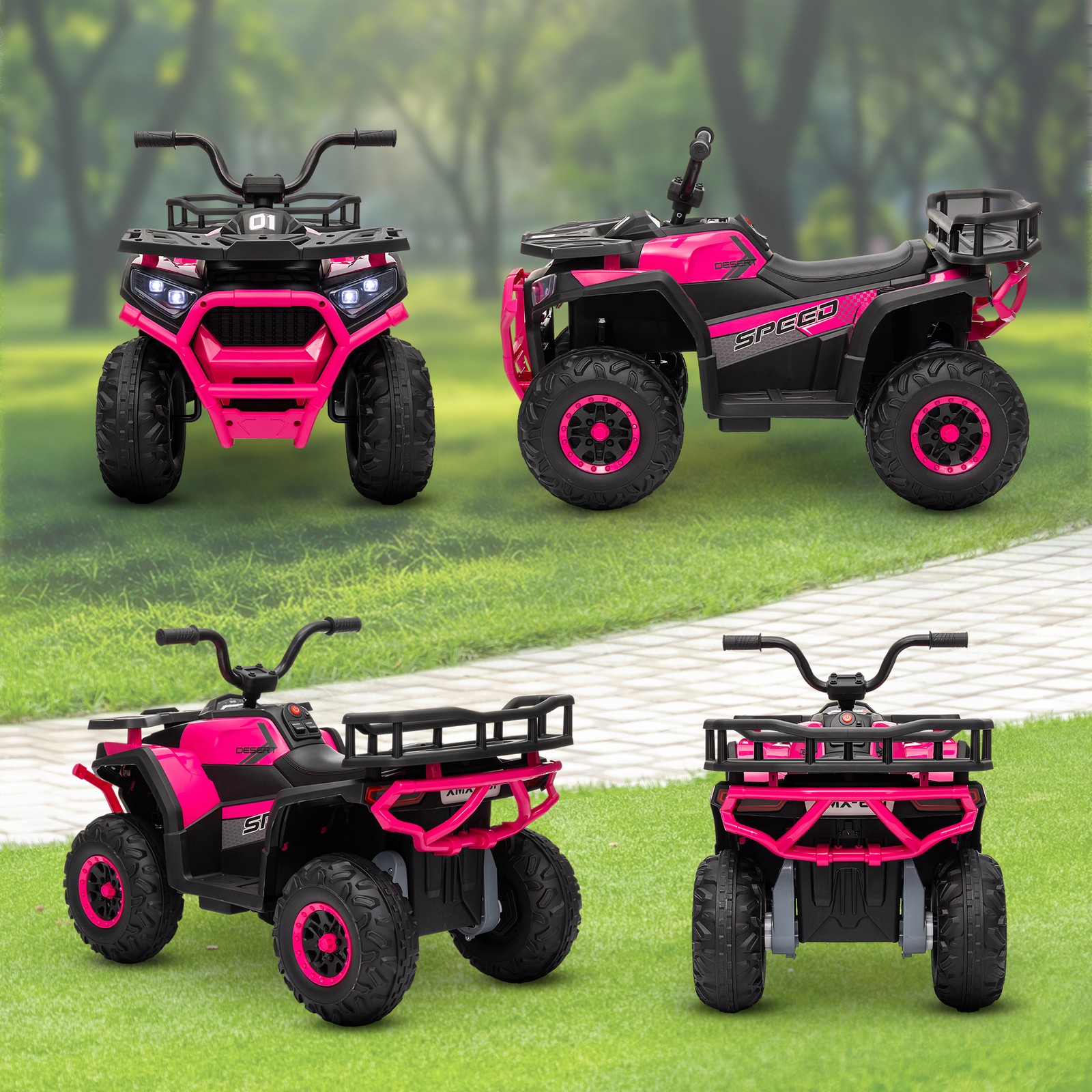 12V Kids ATV, 4 Wheeler with Spring Suspension, Storage, Pink