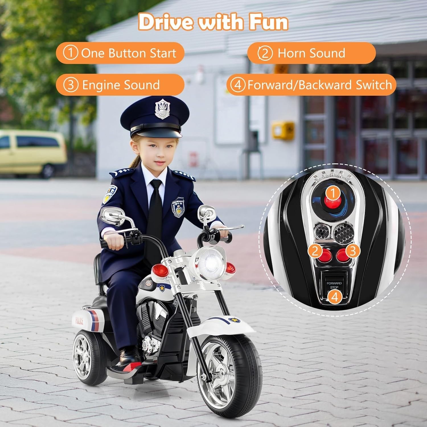 Certified Kids Motorcycle w/ Headlight & Horn