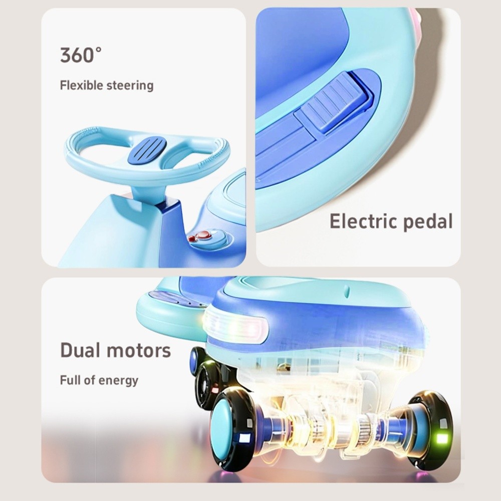 Dual Drive 2-in-1 Glide Car, Full Lights, Silent Wheels, Built-in Bluetooth