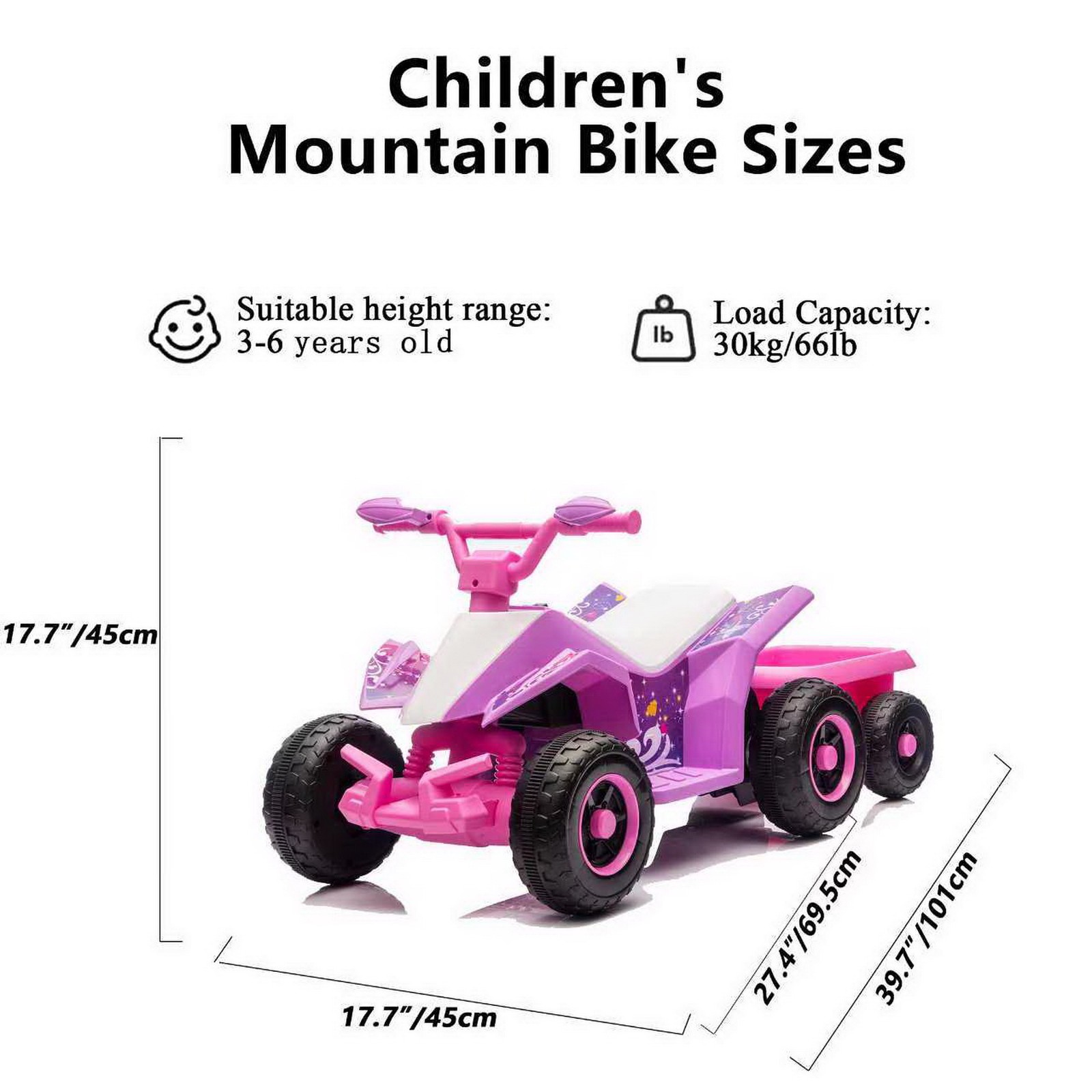 6V 4.5A Kids Ride On ATV Electric Quad Toy Car w Trailer Music LED Boy Girl Gift