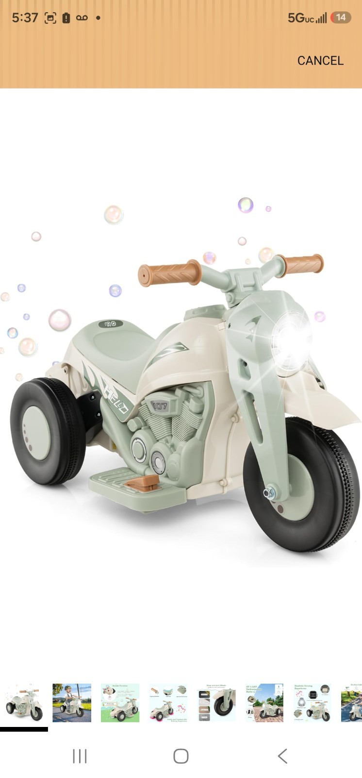 Kids Battery Operated 3-Wheel Ride-On Motorcycle Gray/White 1-4Y w/ Bubble Funct