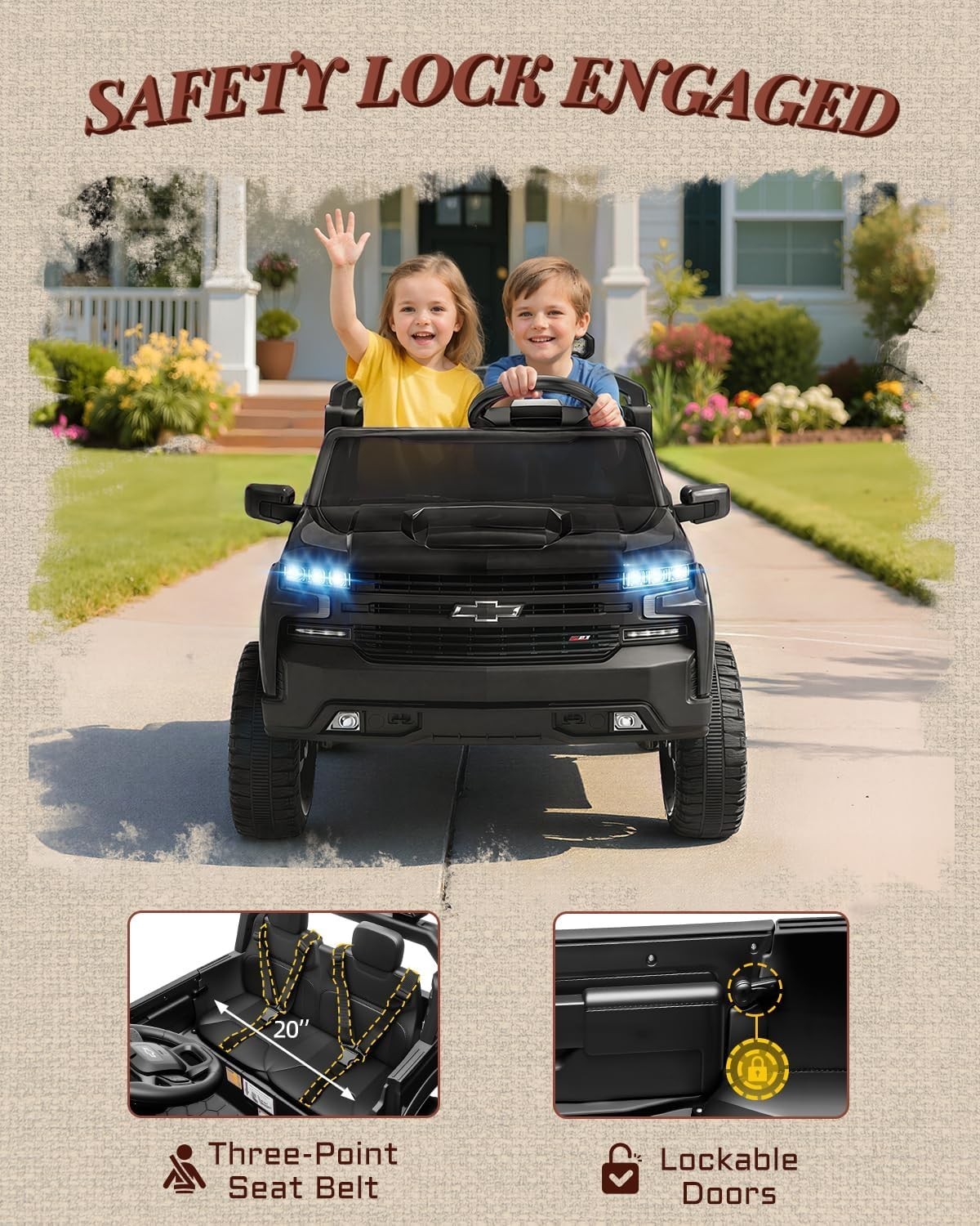 24V 2 Seater Ride on Toys Licensed Chevrolet Silverado, Electric Vehicle with Re