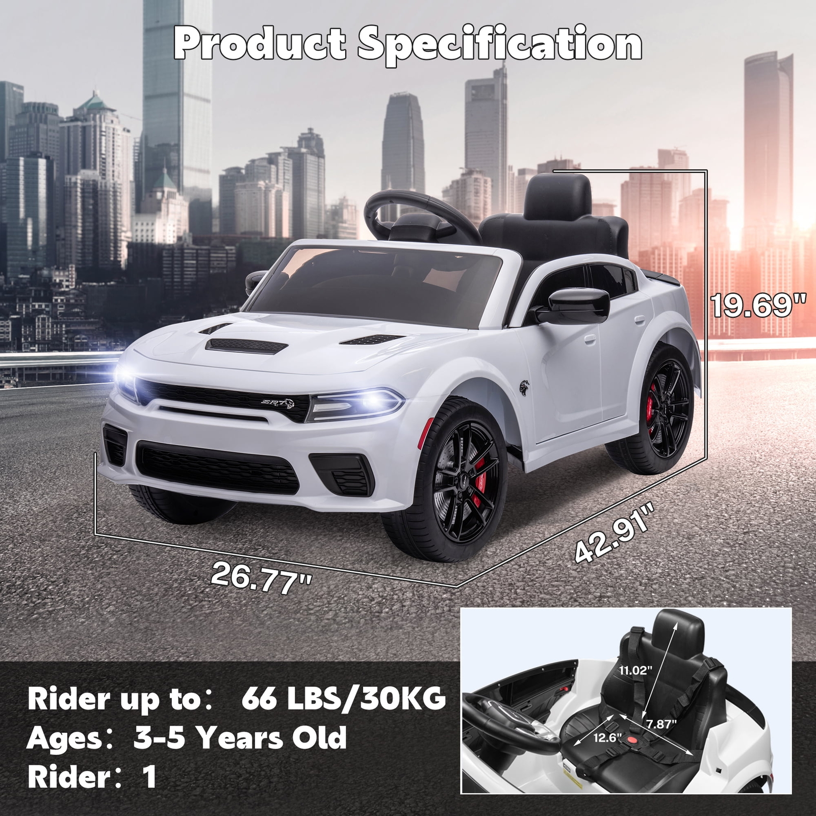 Dodge Charger SRT Hellcat 12v Powered Ride on Toy Kids Remote Control MP3 LED