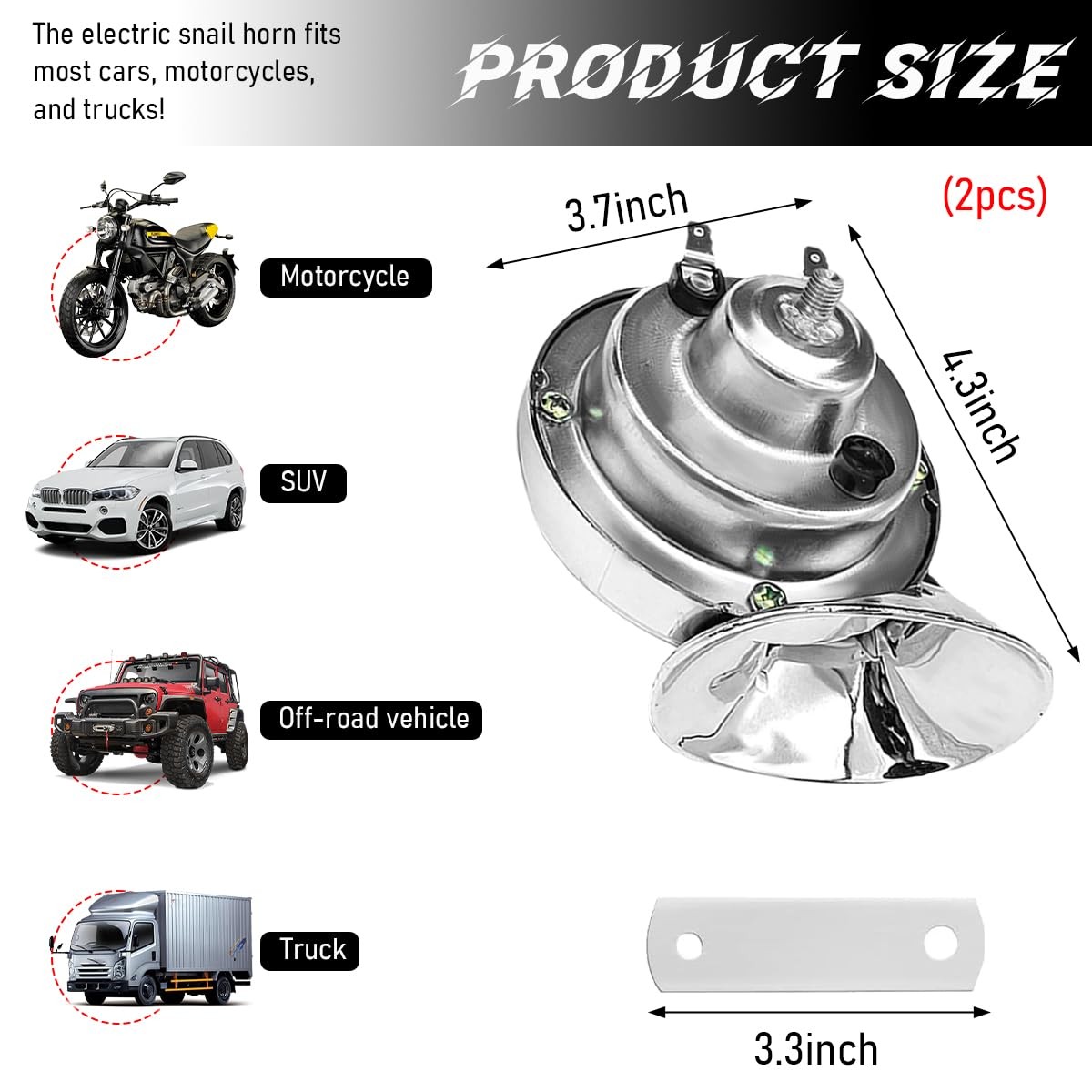 Yourkar 2 PCS Loud Car Horn, 12V Waterproof Snail Electric Horn, 300DB High T…