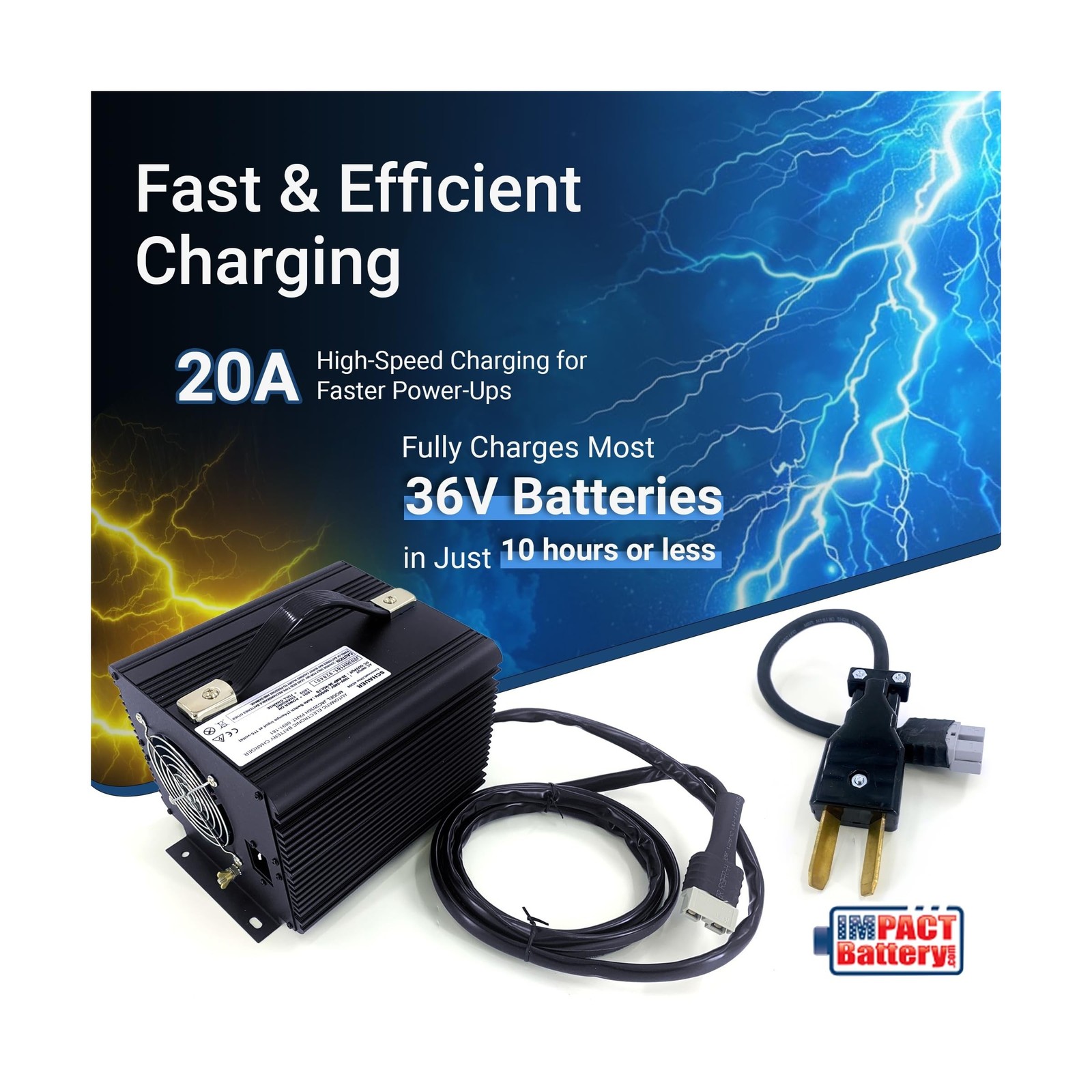 36 Volt Golf Cart Battery Charger with 2-Pin Crowfoot Connector for Yamaha, C…