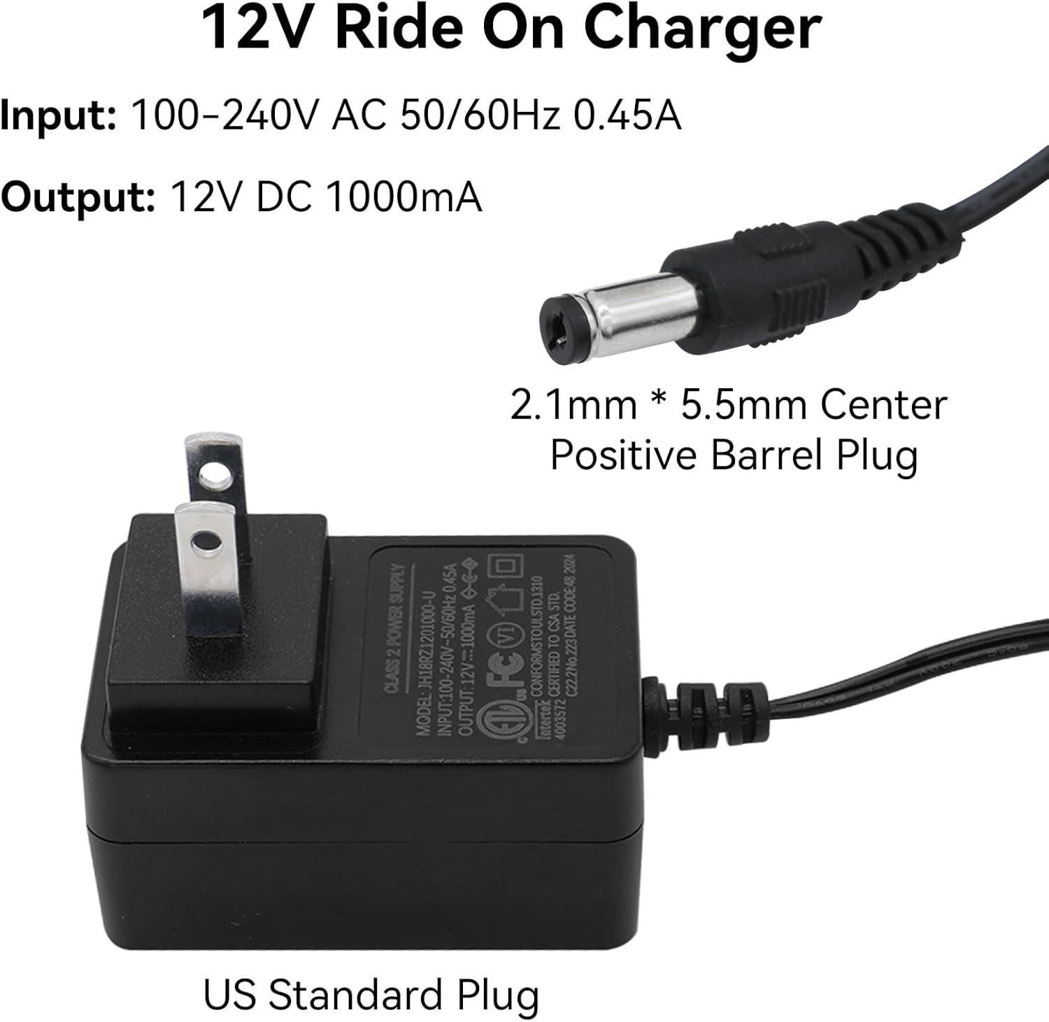 12V Battery Charger for Kids Ride On Car Toy Power Adapter for ATV SUV Jeep