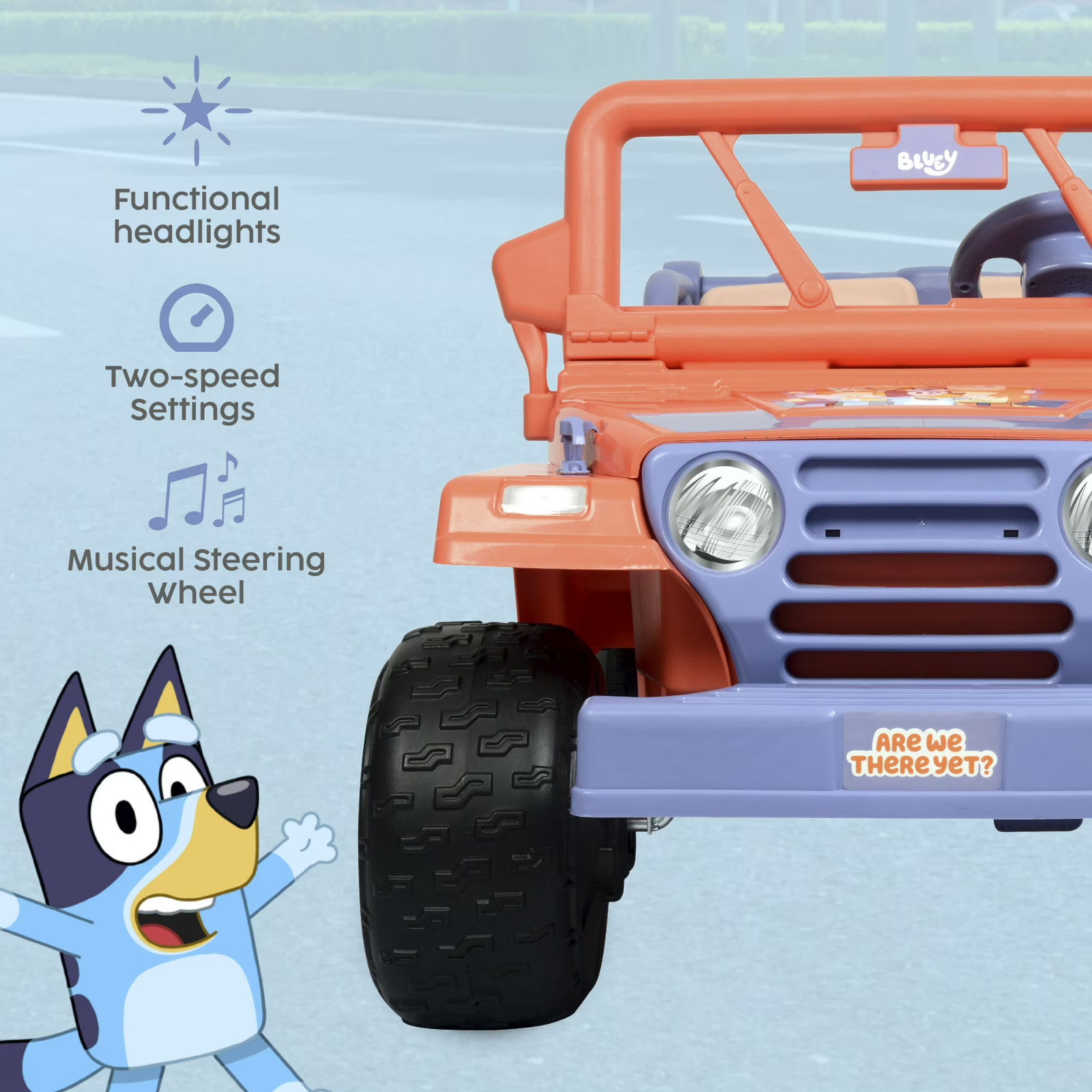 Bluey 4-Wheeler Battery-Powered 12V Ride-On Car w/ Songs from the Show, Ages 3+