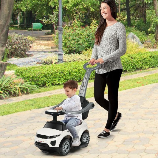 3 In 1 Ride on Push Car Toddler Stroller Sliding Car with Music-White – Color: W