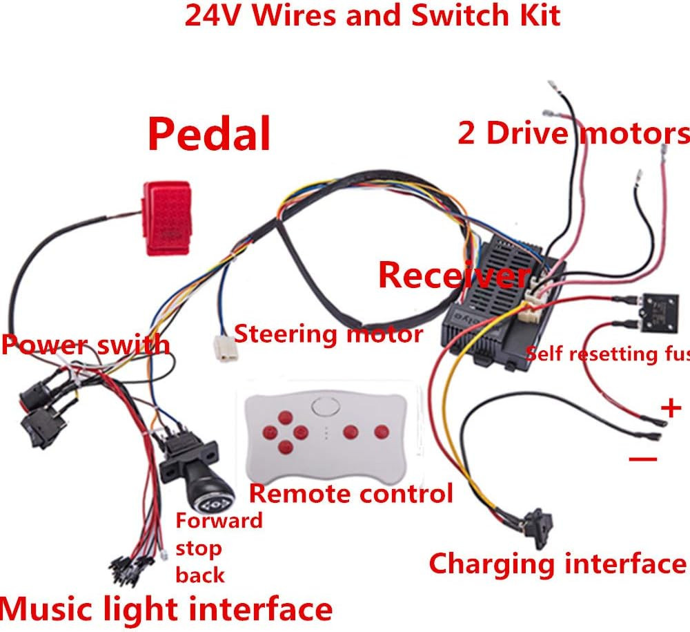 24 Volt Children Electric Car DIY Modified Wires and Switch Kit,With Remote Cont