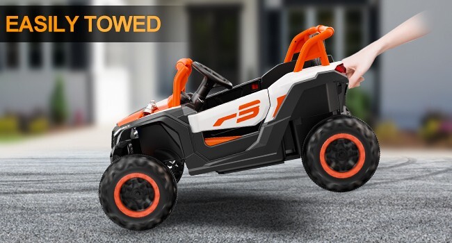 24V children’s ride with remote control, 2-seater toy UTV, Bluetooth, LED lights