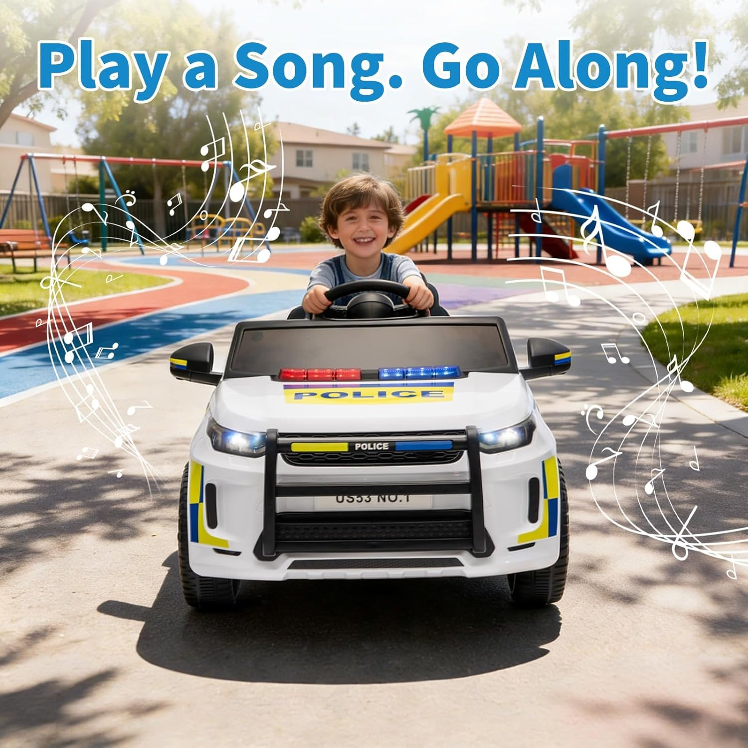 12V 4.5Ah Kids Electric Police Car Ride on with Remote Control, LED Flashing Lig