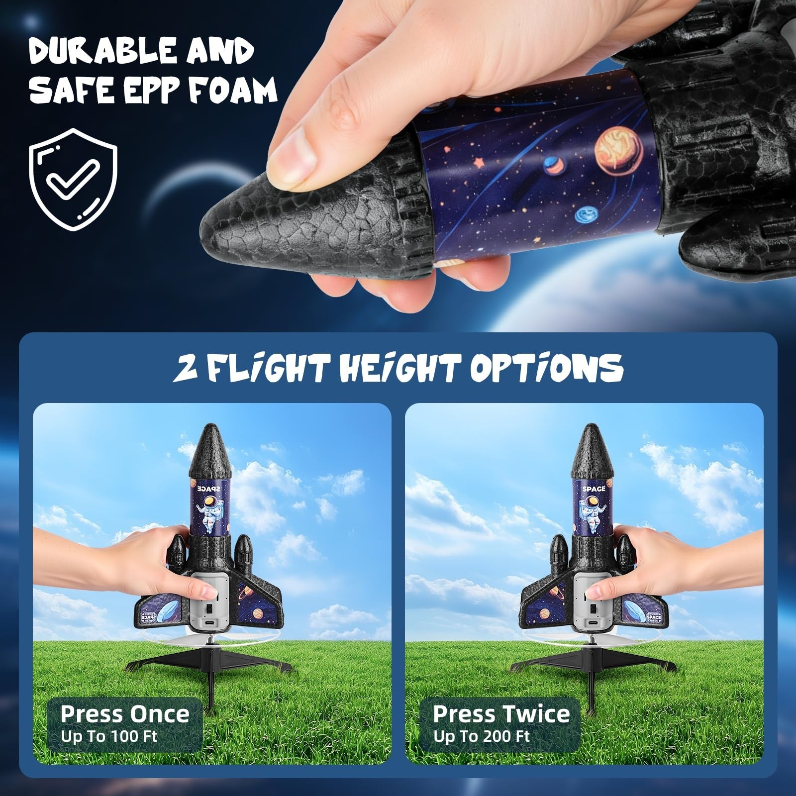 Auto-Launch Rocket Toy for Kids – 200ft Flight, Parachute, Outdoor Fun, Ages 5-1