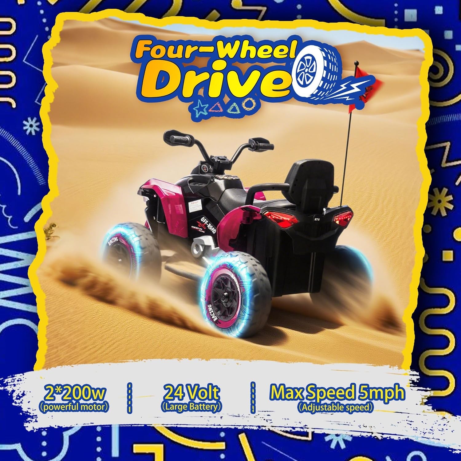 24V Ride on Car Electric Off-road ATV Battery Power Quad Car for Kids Age 3-12