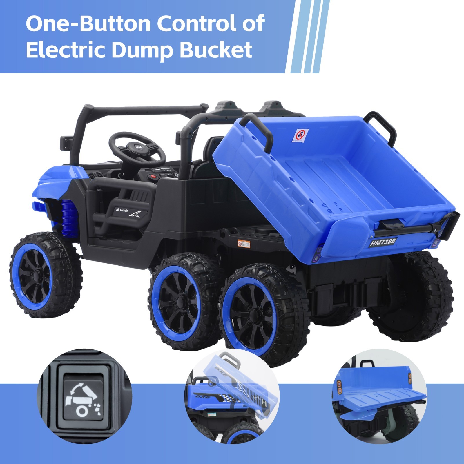 Blue 24V Ride on Electric Dump-bed Truck Off-road 7mph 2 Seater Car with Remote