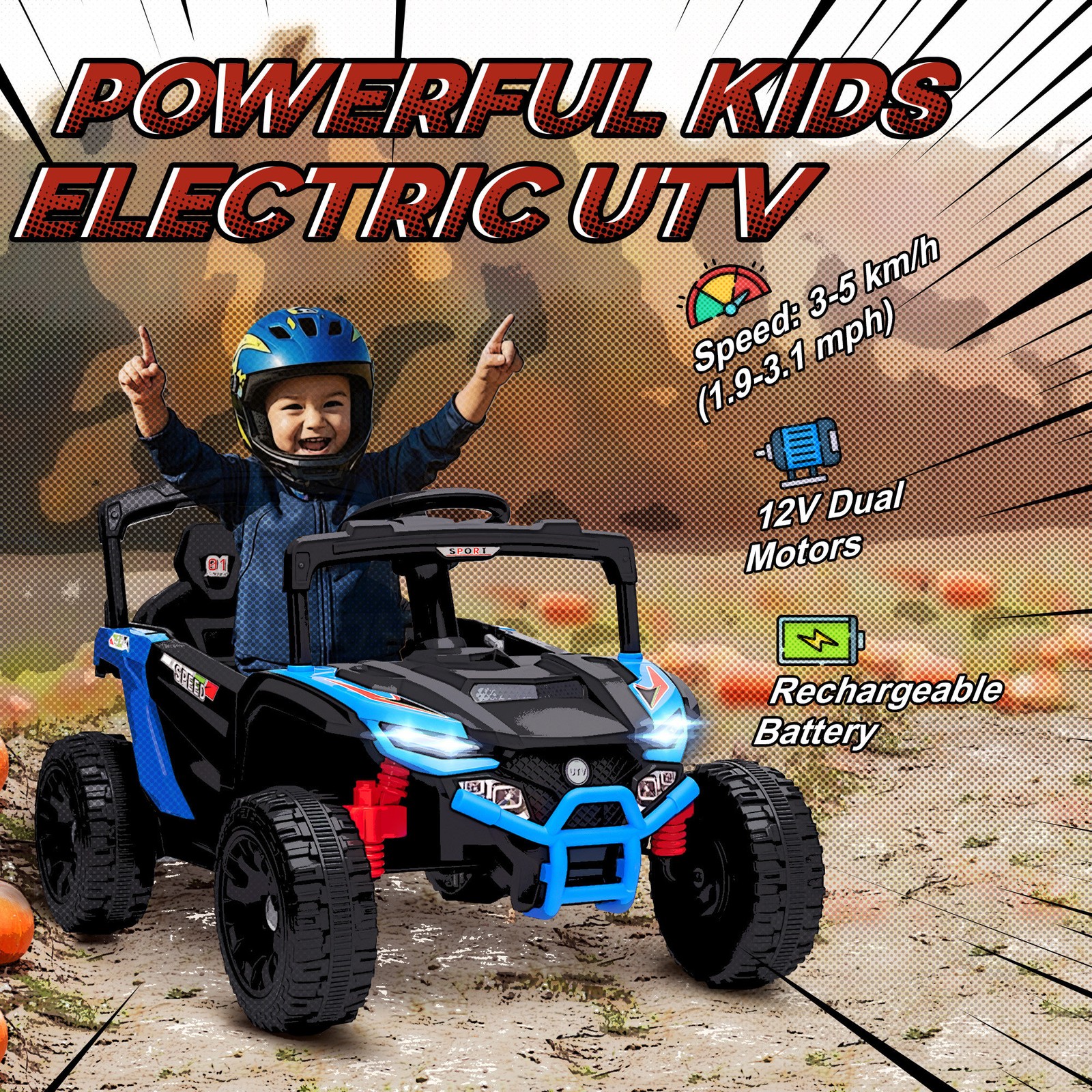 12V Kids Ride On Truck with Dual Motors for 3-5 Boys Girls, Blue