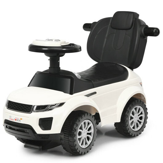 3 In 1 Ride on Push Car Toddler Stroller Sliding Car with Music-White – Color: W