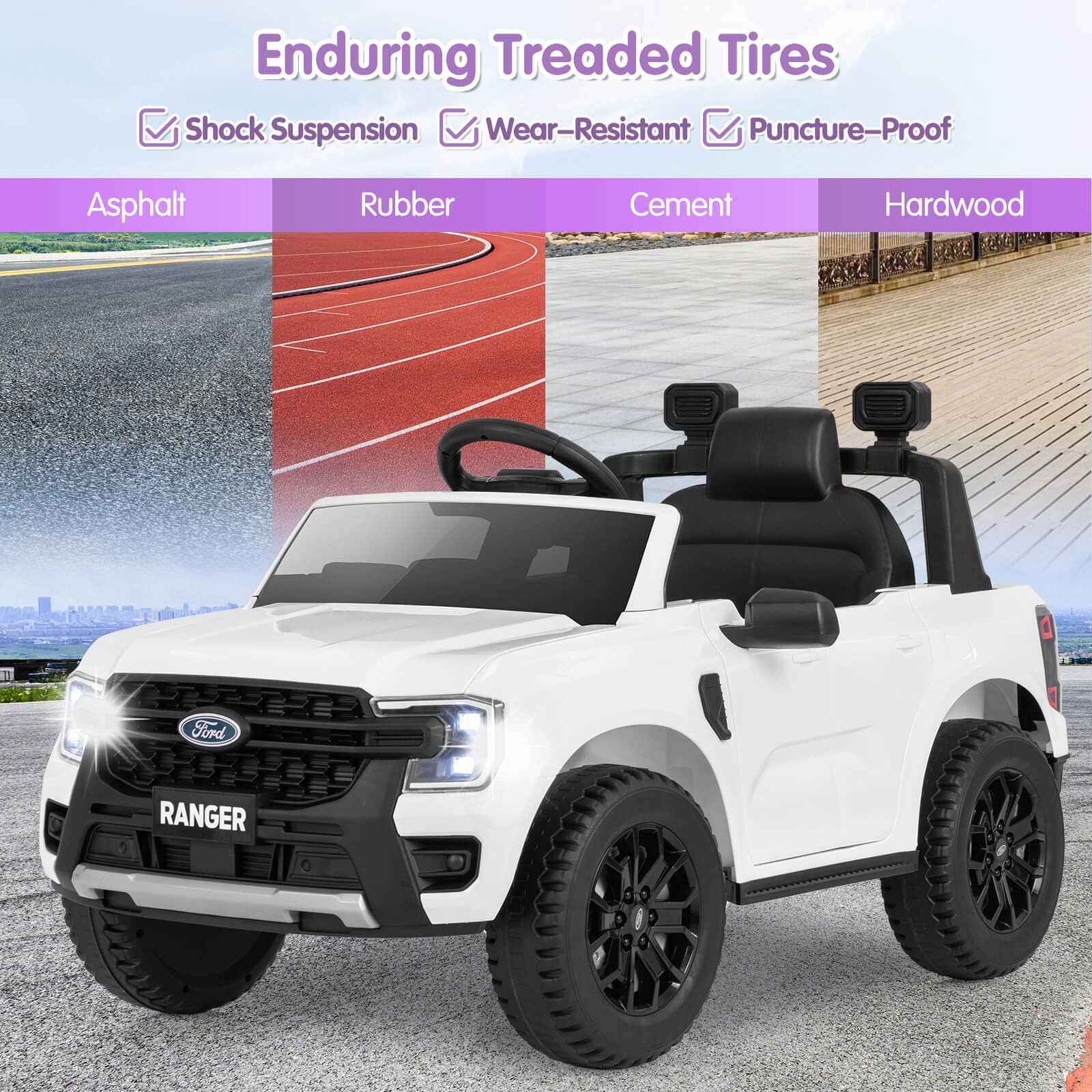 12V Licensed Ford Ranger Kids Ride on Car with Remote Control Storage Basket