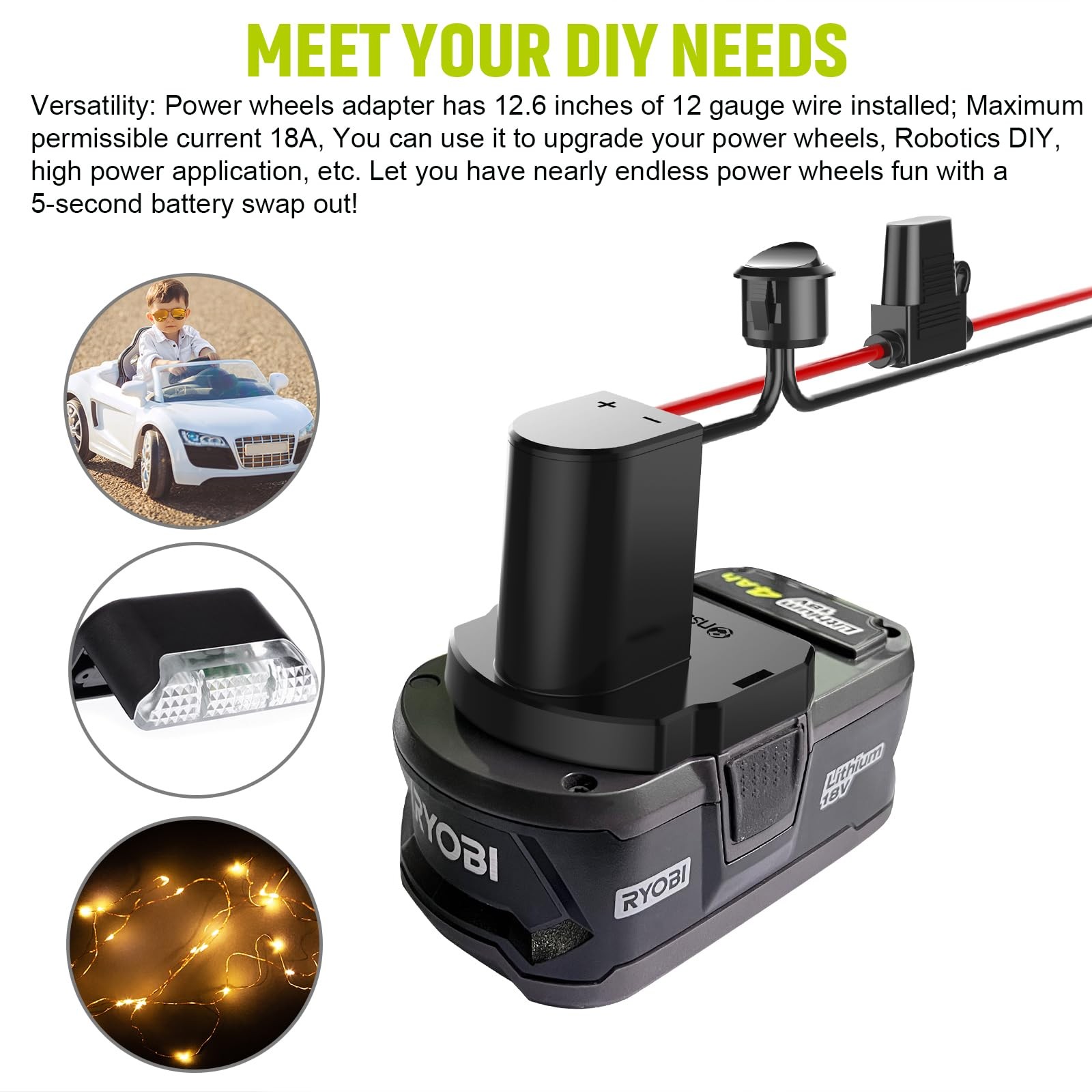 Power Wheel Adapter with Fuse&Switch, Secure Battery Adapter for 18V ONE+ Lit…