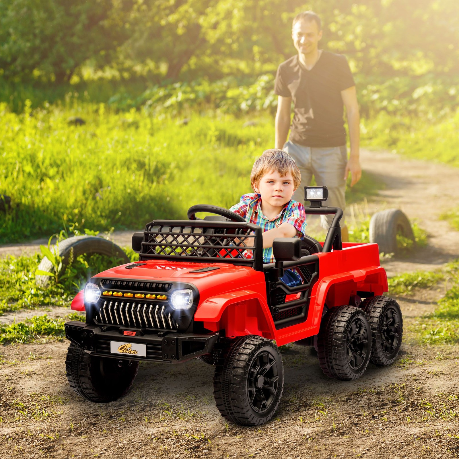 All-Terrain 12V 4×4 Electric Kids Car with Durable Plastic Body Red