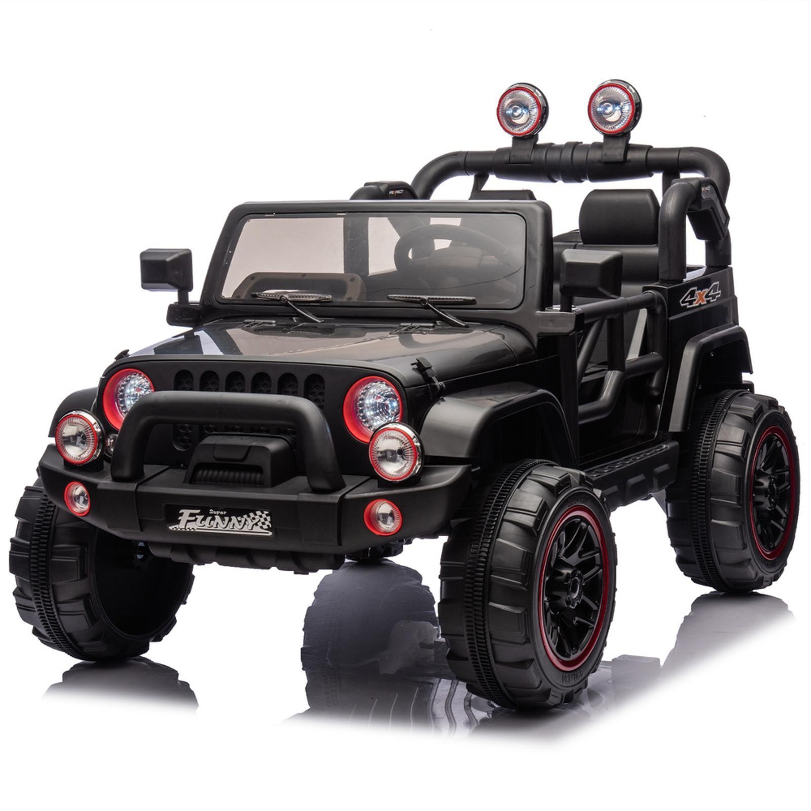 24V Kids Ride-On Car with Portable Pull Rod, Light & Searchlight, USB, Slow