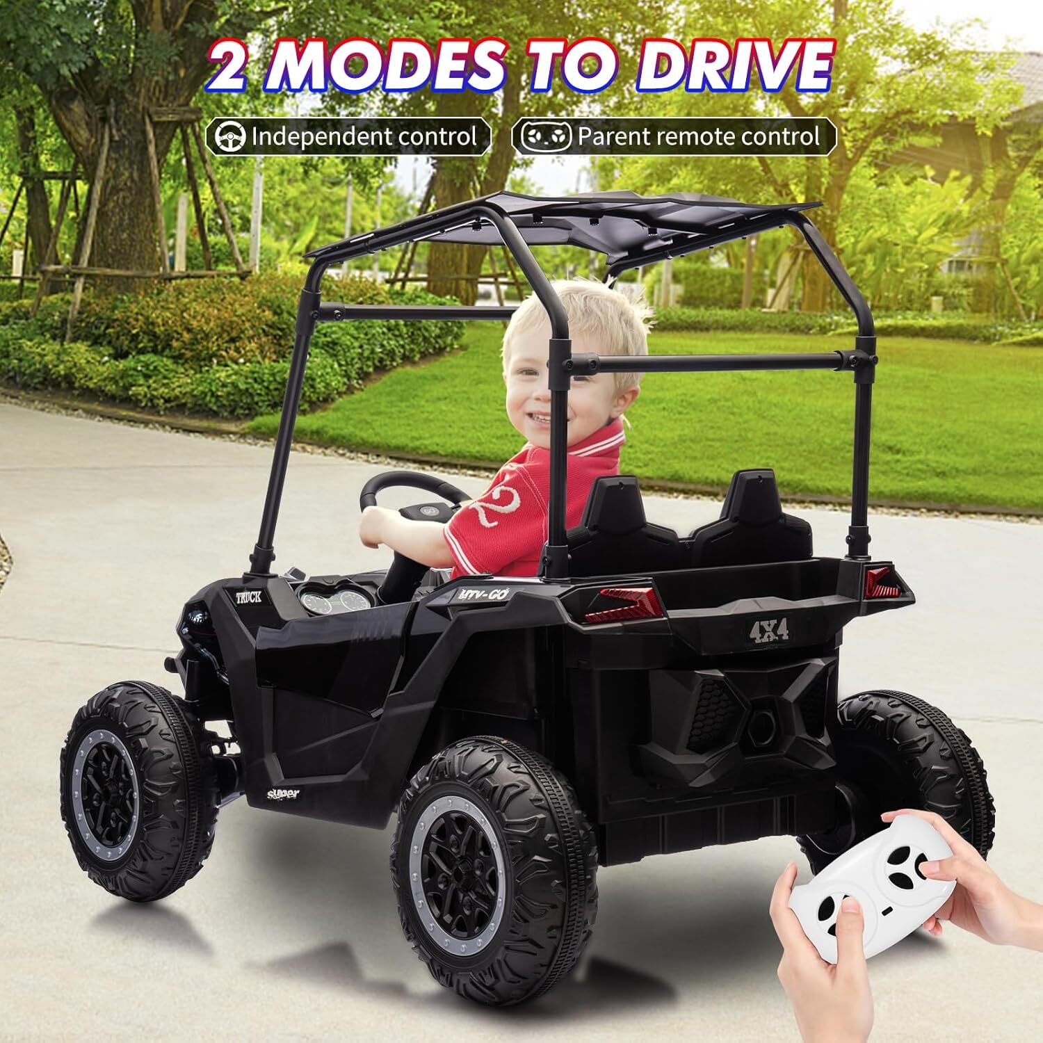 24V Ride On Utv, 2 Seater Electric Truck With Sun Shade, 4WD Electric Car Toy
