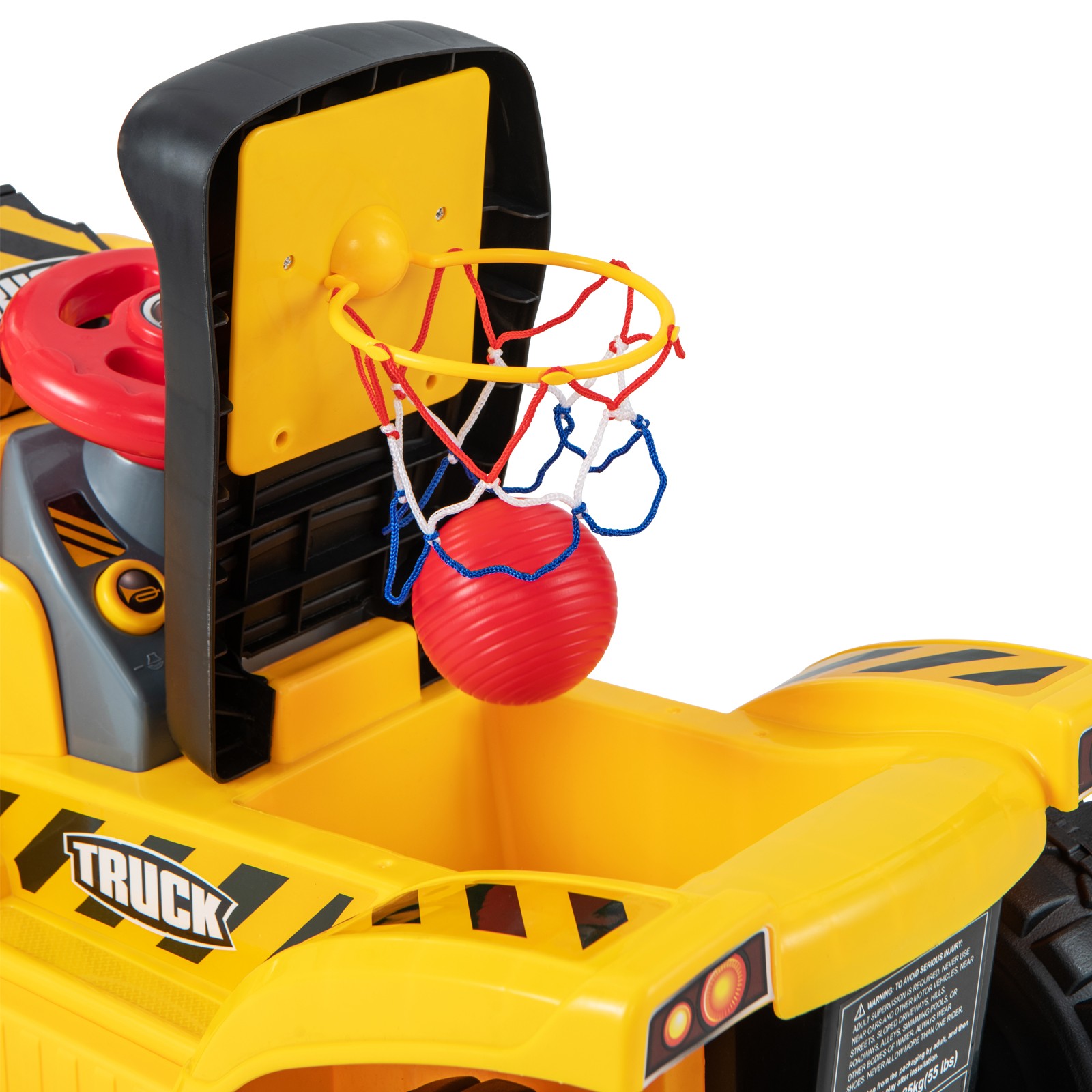 6V Electric Kids Ride On Excavator Pretend Play Toy Tractor w/ Basketball Hoop