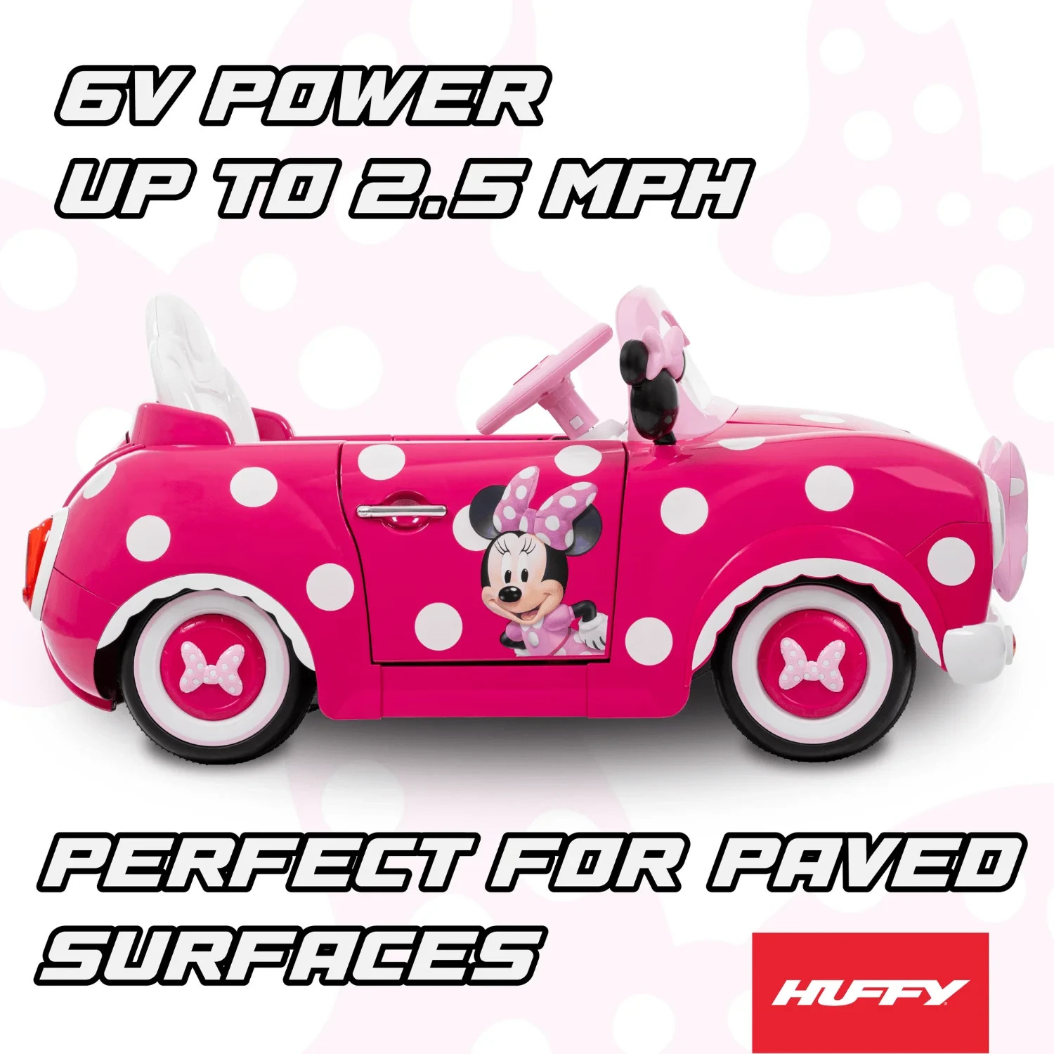 Huffy Minnie Mouse 6V Battery-Powered Ride-On Car for Kids Ages 3+