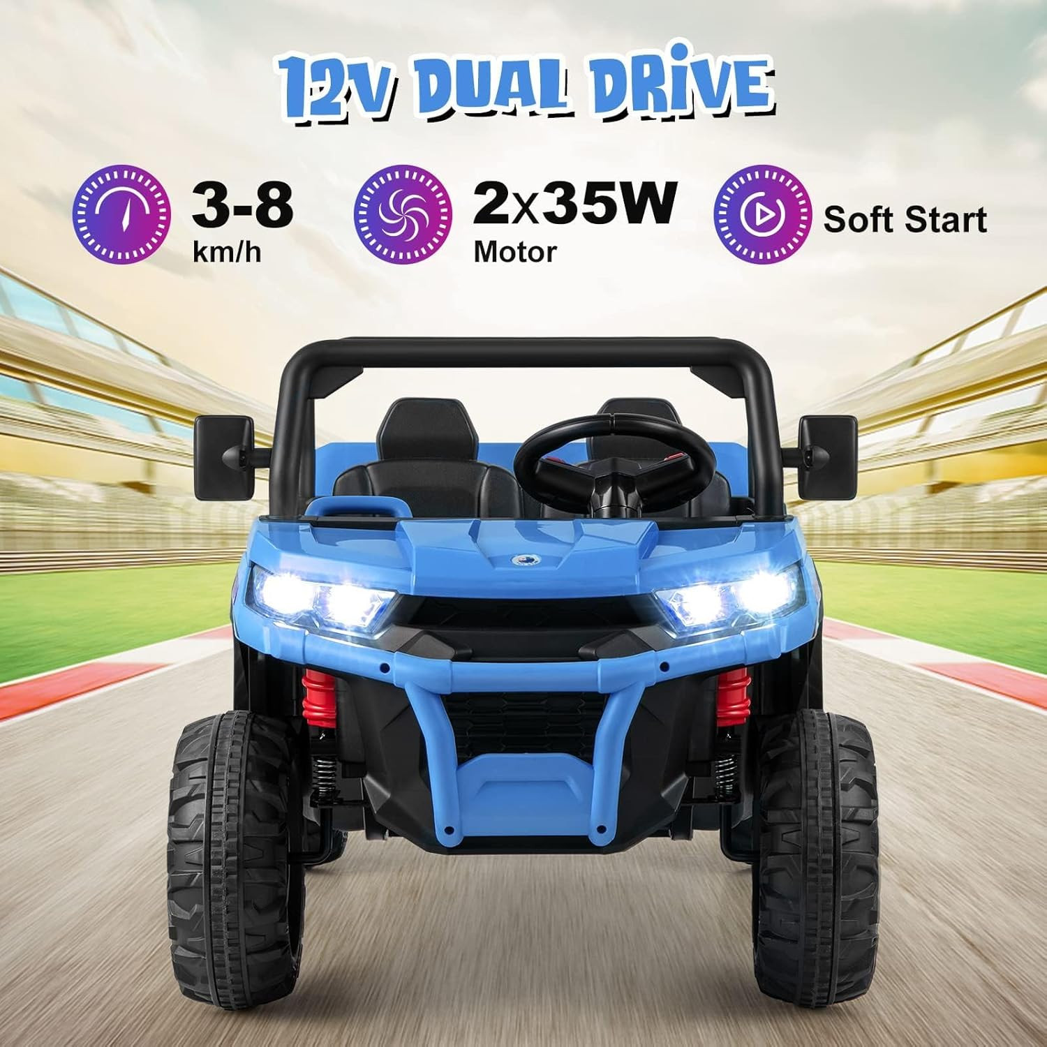 2 Seater Ride on Car, 12V Off-Road UTV Electric Vehicle with Remote Control, Dum