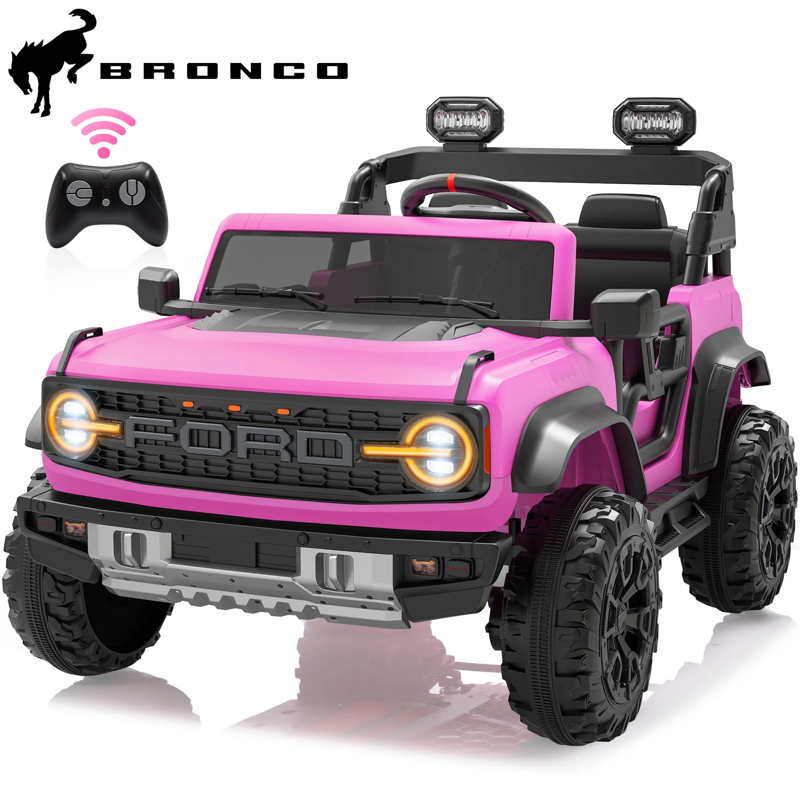 Licensed Ford Bronco Raptor 24V Ride-On Car with Remote, Bluetooth, Pink
