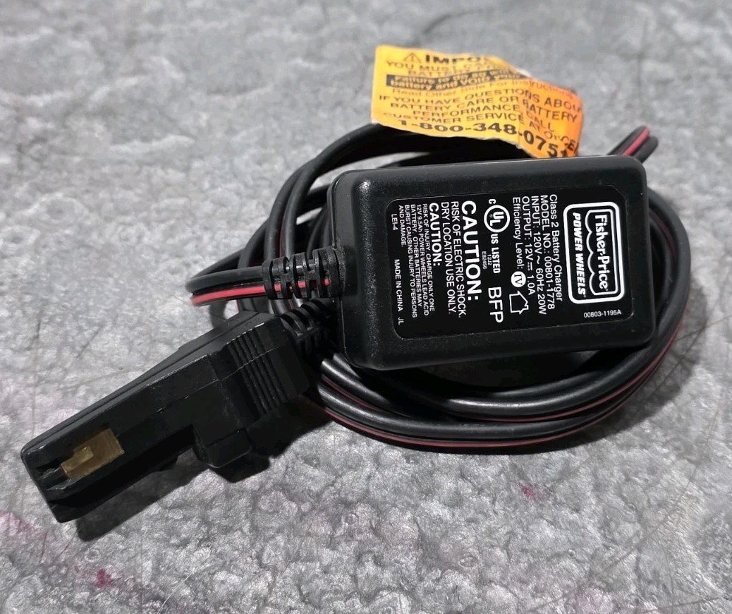 Fisher Price 00801-1778 Power Wheels 12V 1A Adapter Charger Cord, OEM