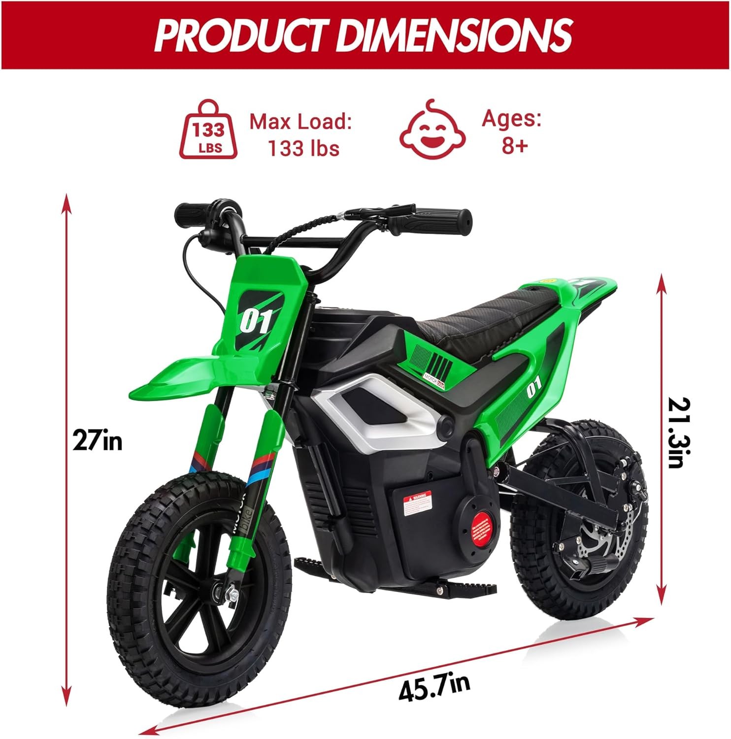 24v Ride on Motorcycle for Kids 350w Mini Dirt Bike 14 MPH Green