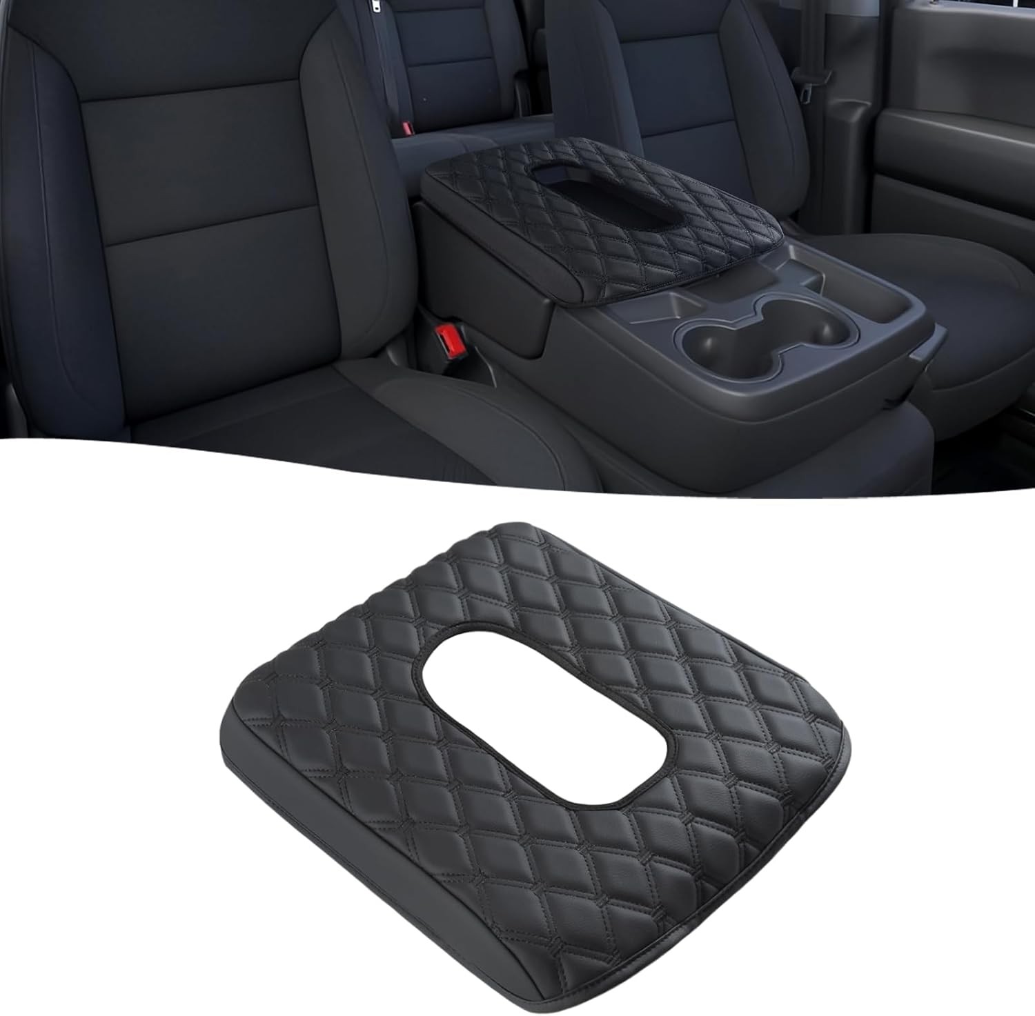 Custom Center Console Armrest Cover for 2019-24 Chevy Silverado GMC Sierra Black