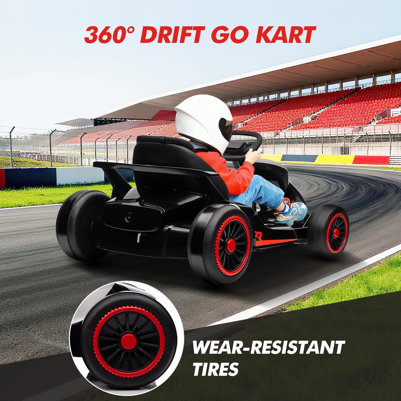 24V Go Kart for Kids Child Electric Drift Go Cart With Music 5-Point Safety Belt