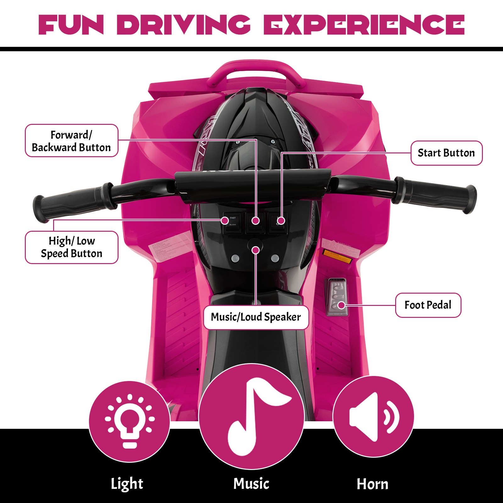 12V Battery Powered Kids Ride On ATV Electric 4-Wheeler Quad Car w/ MP3 & Light