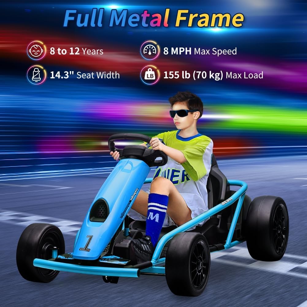 24V 9Ah Ride-on Electric Go Kart Car Toy 8.1 MPH Power Wheels Load 155 Lbs 300w