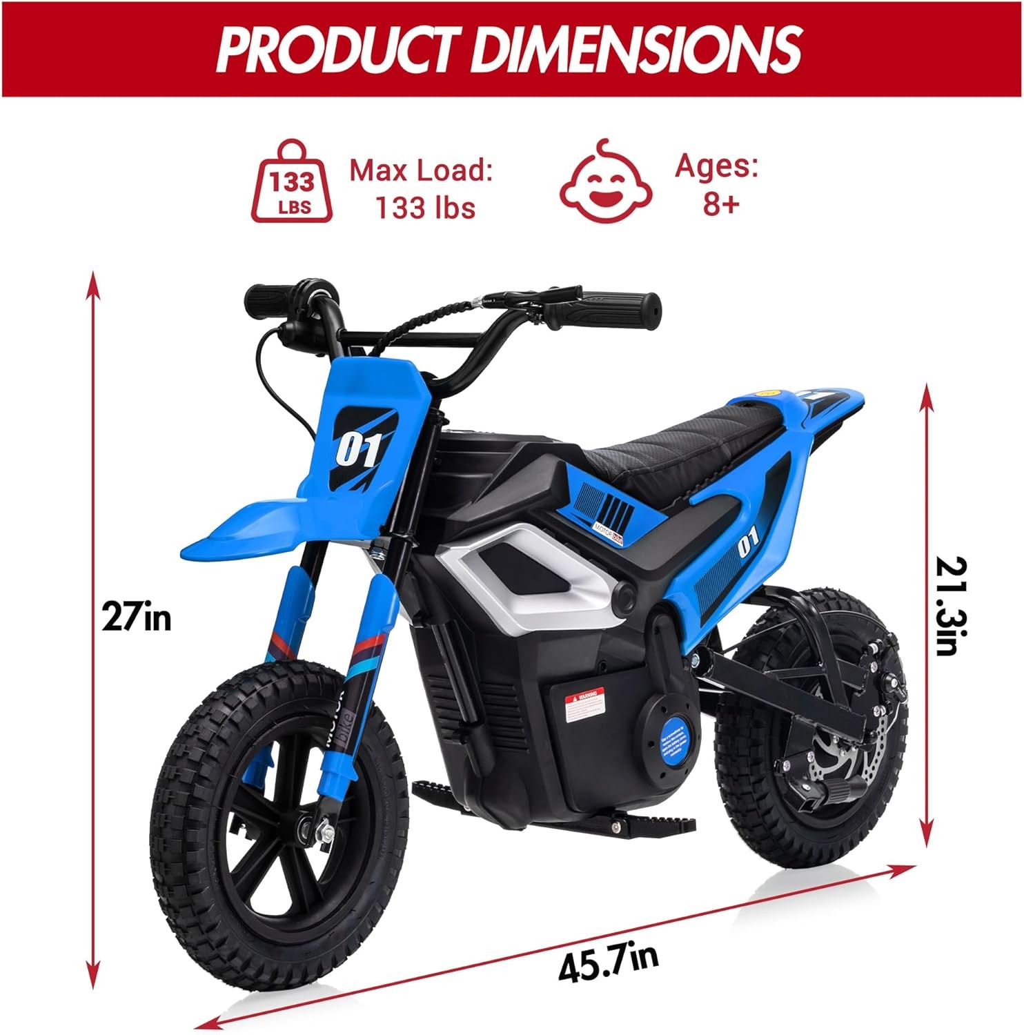 24v Ride on Motorcycle for Kids 350w Mini Dirt Bike 14 MPH Blue