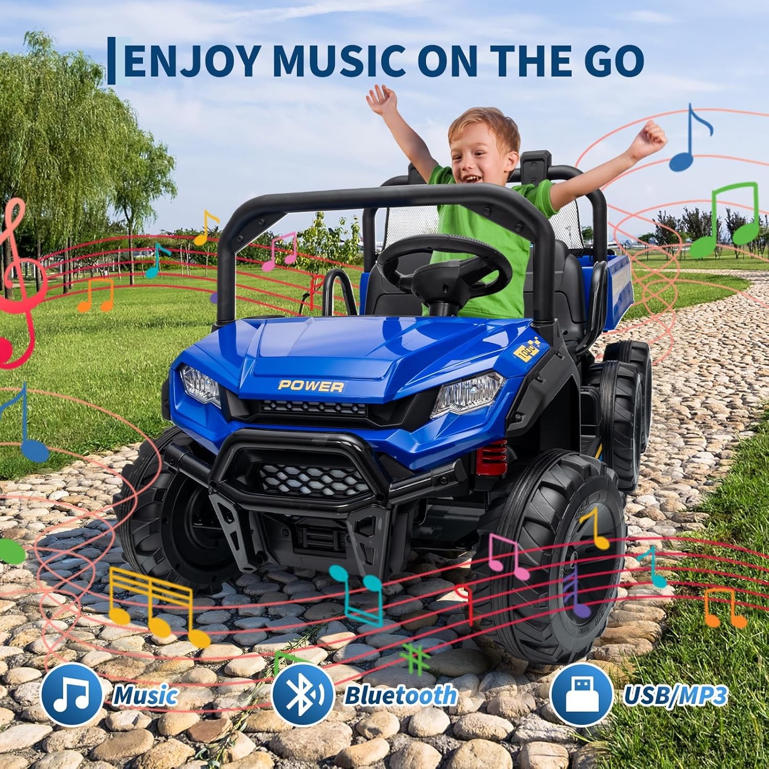 24V 4WD All-Terrain Kids Electric Ride-on Dump Truck 2-Seater with Remote Contro