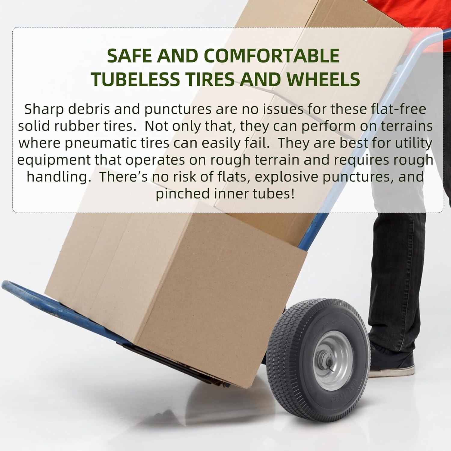 Heavy-Duty 10-Inch Solid Wheel & Tire Set – Flat-Free & Puncture Resistant