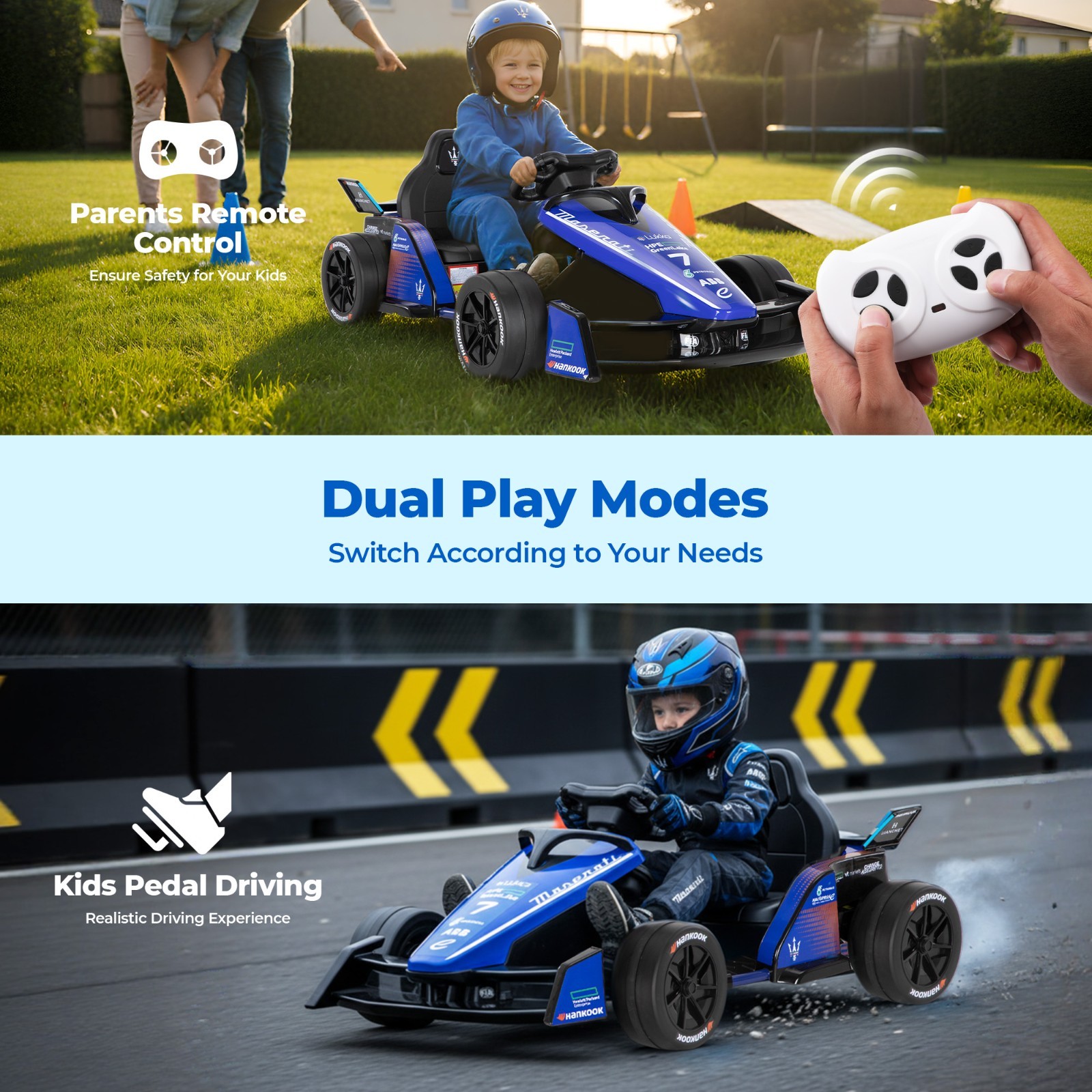 Electric Go Kart for Kids 12V 2x550W Outdoor Race Car Ride on Drift Kart Blue