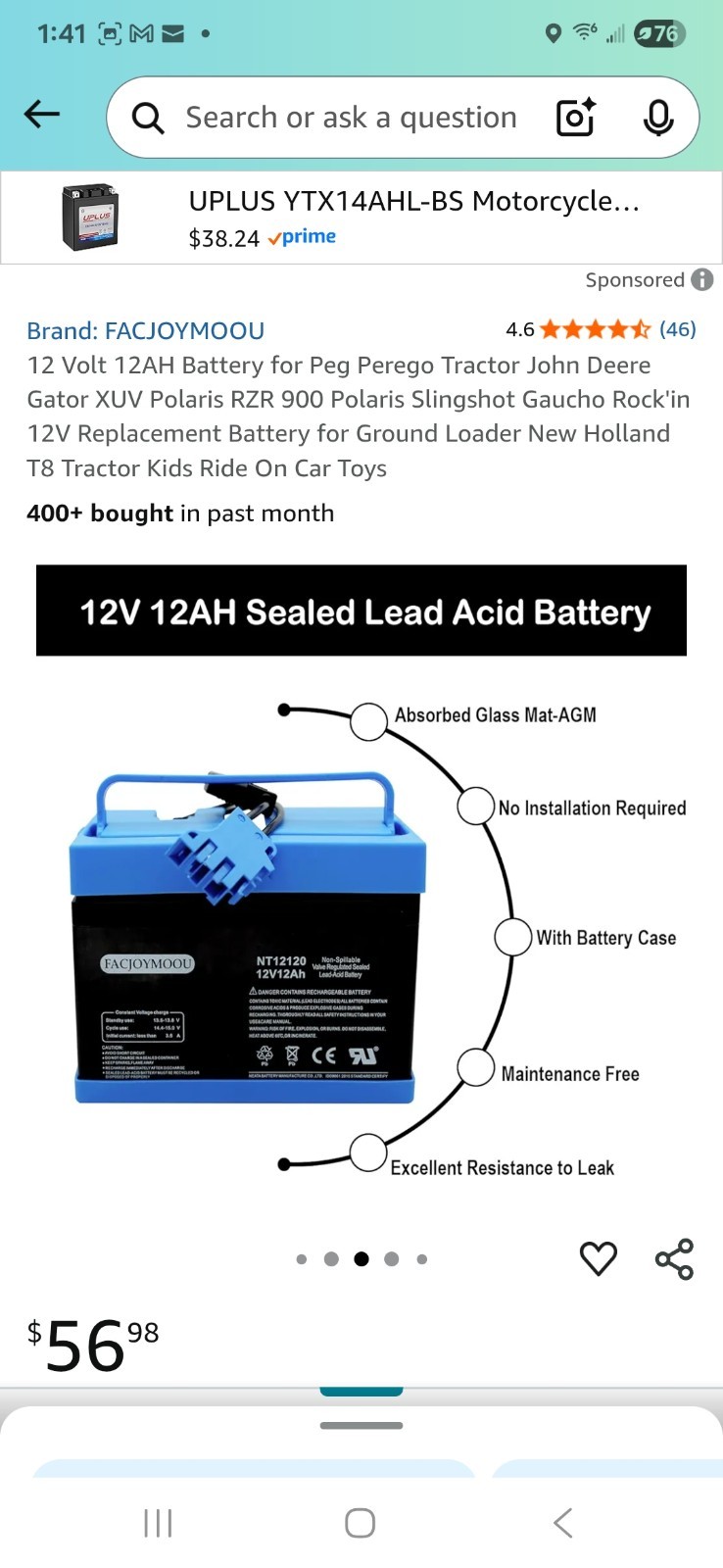 12V Replacement Battery 12Ah for Peg Perego for John-Deere Gator XUV for Pola…