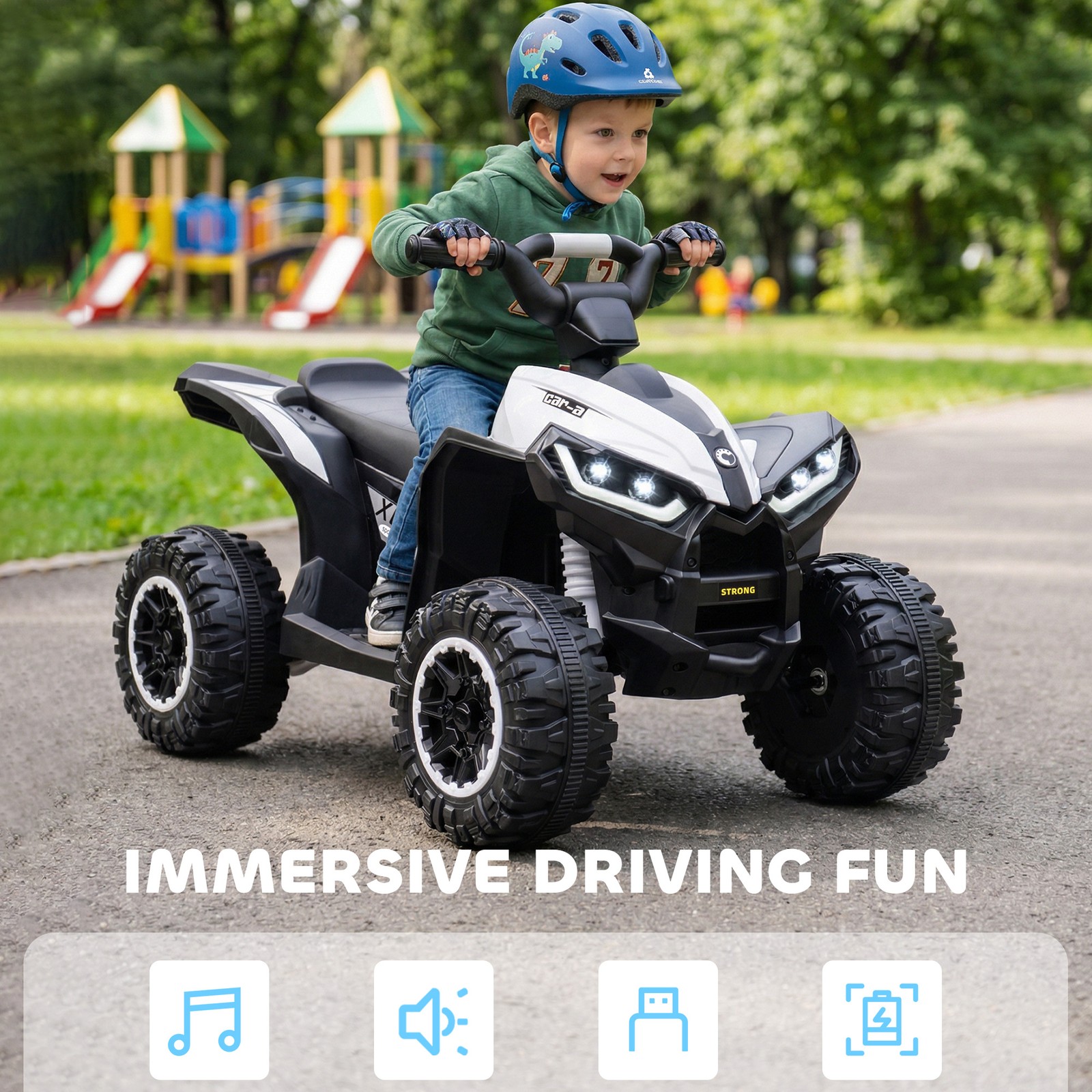 Four Wheeler for Kids with Music, Electric Ride-on Toy for Toddlers, White