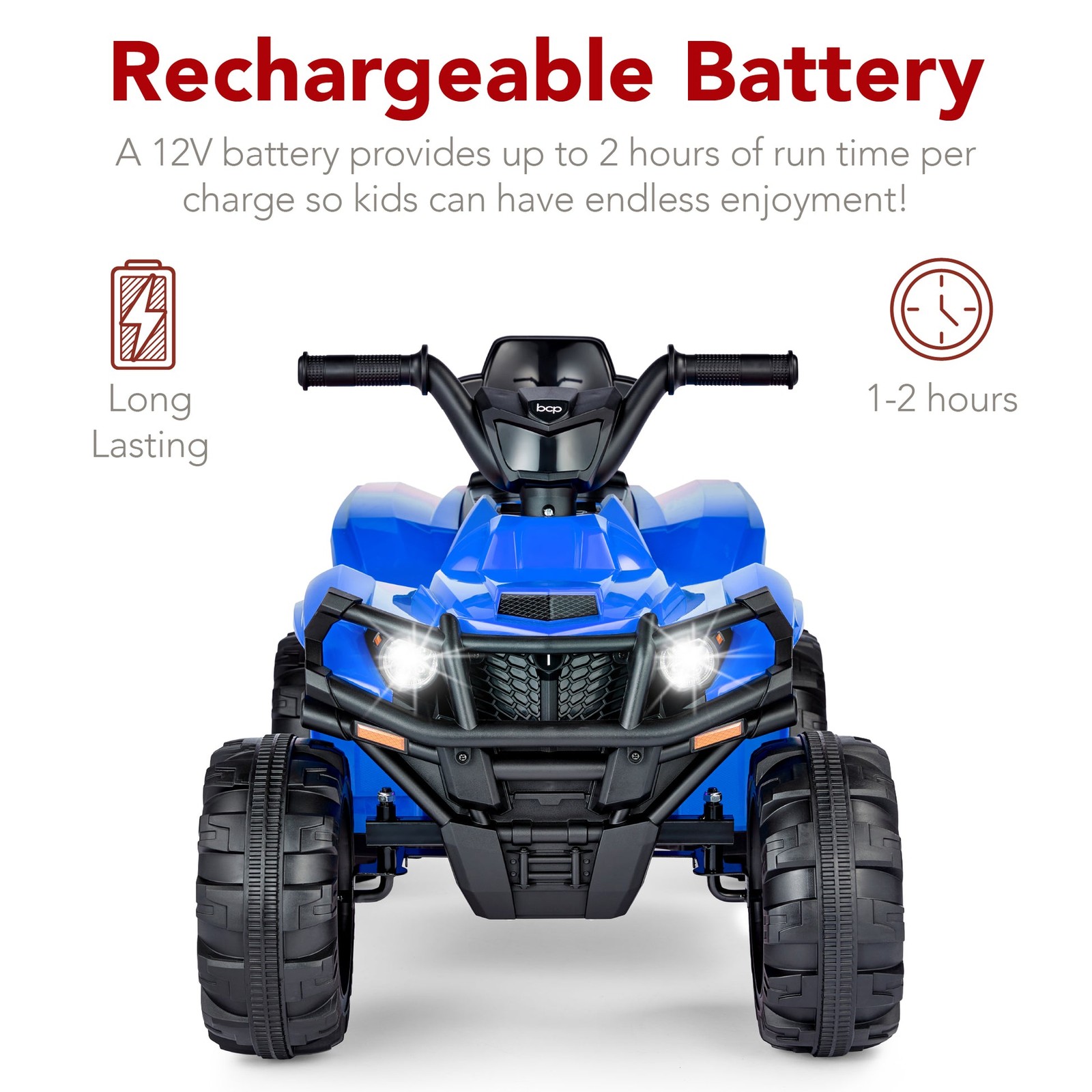 (Sky7066) 12V Kids Ride-On 4-Wheeler Quad ATV Car w/ 2.4mph Max, Bluetooth, Blue