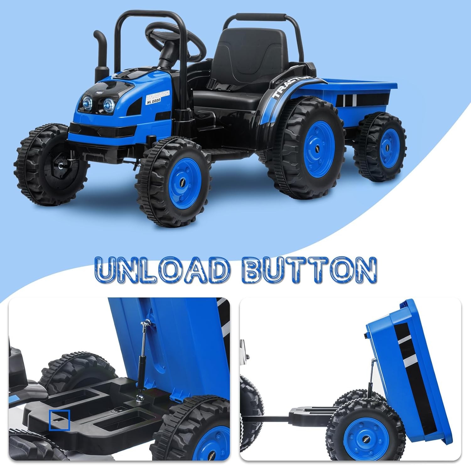 GRAVEE 12V Kids Ride On Tractor w/ Trailer Battery Car Toy Remote MP3