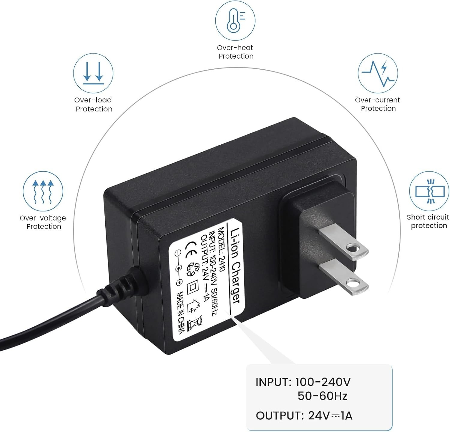24V Battery Charger for Kids Ride On Car Toys, 24 Volt Power Adapter Black