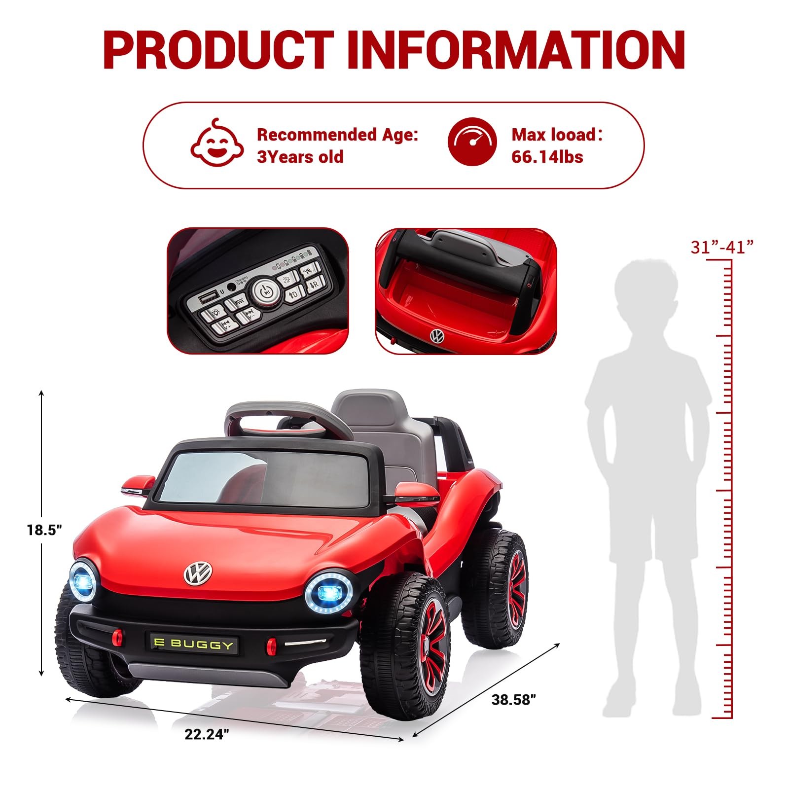 12V 7AH Ride On Car Toddler Electric Vehicle with Remote,Light, USB, Horn, Music
