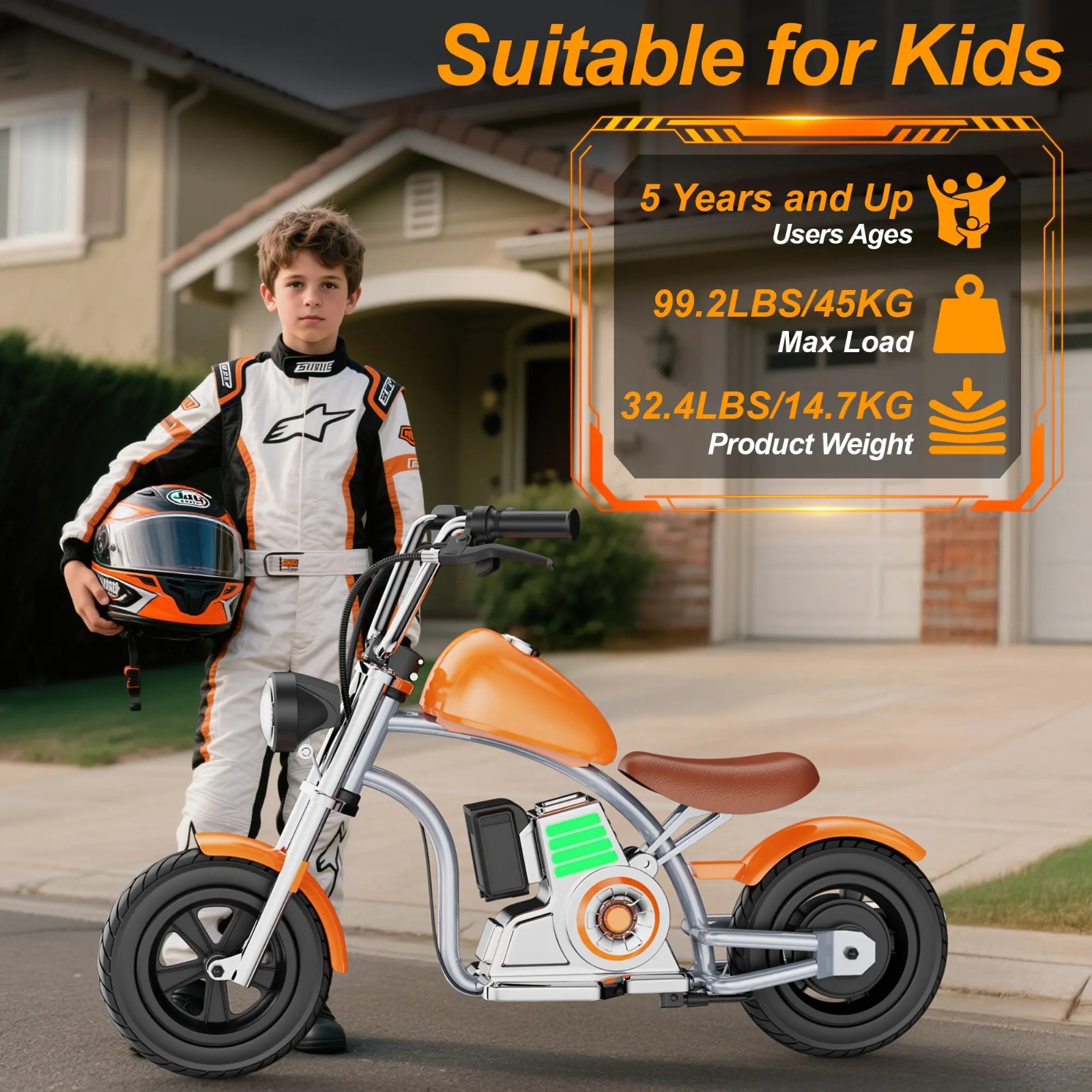 Kids Electric Motorcycle for Ages 5+,Kids Motorcycle with Ambient Lighting 10MPH