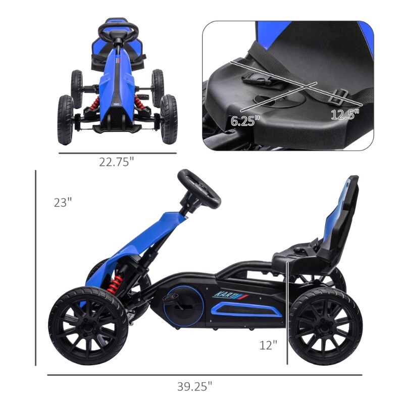 Kids Pedal Go Kart Ride on Toy w/ Adjustable Seat Swing Axle Handbrake Aged 3-8