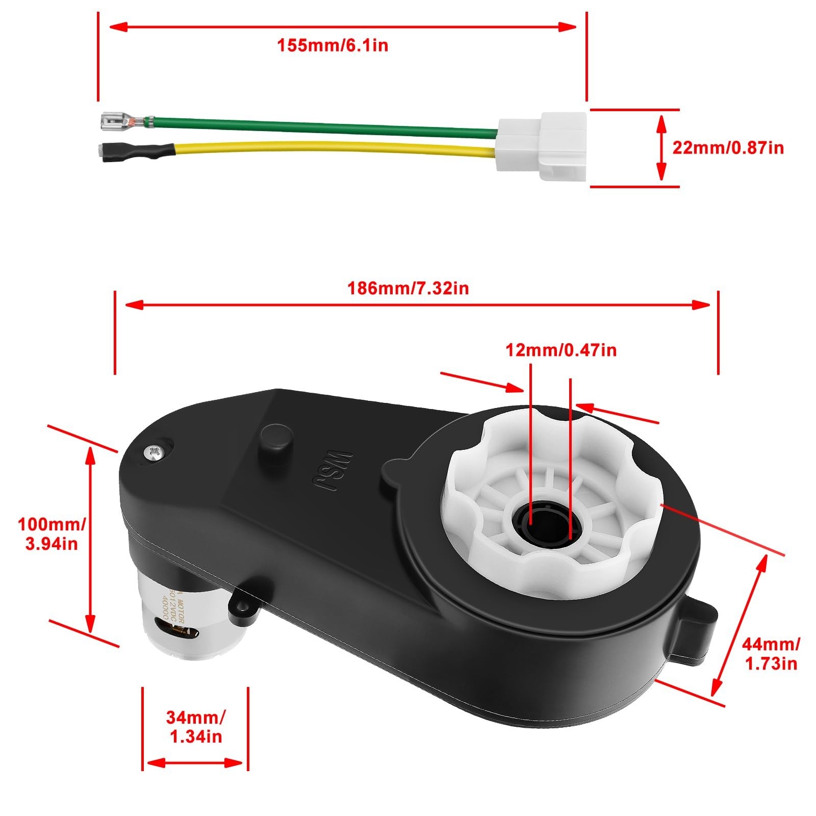 12V Electric Motor Gearbox for Kids Ride-On Toys, High-Speed 550 RPM Upgrade Par