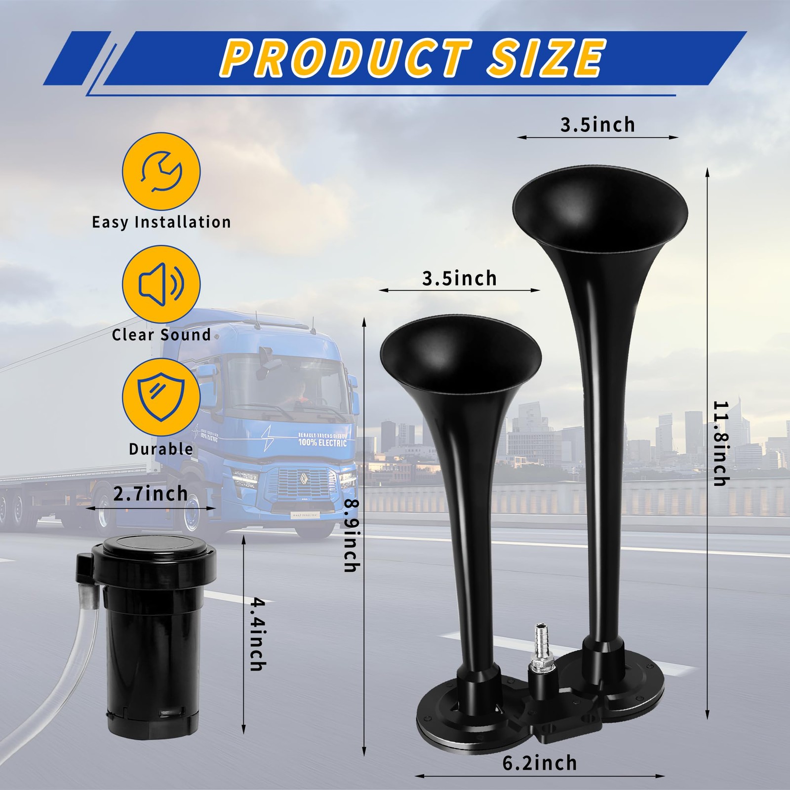 12V Air Horn Kit, Super Loud Train Horn for Truck, Air Horn Dual Truck Horn with